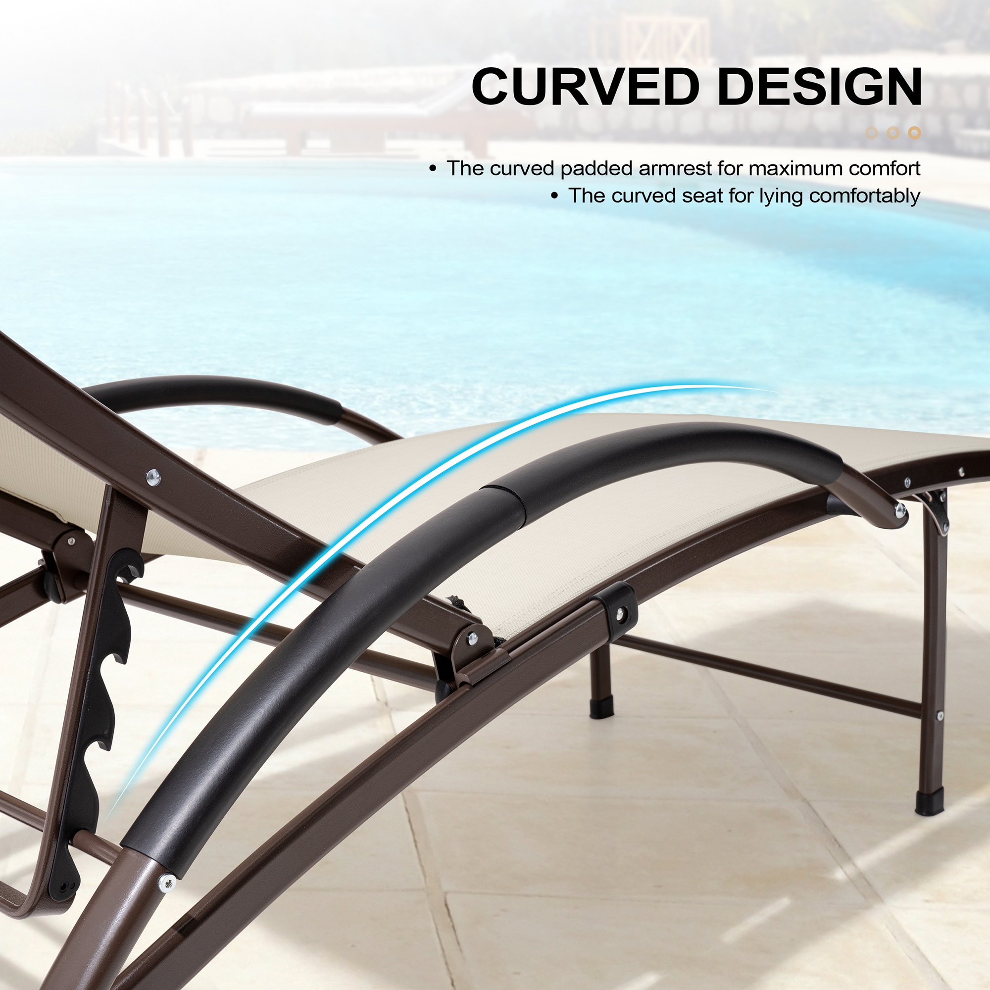 Tan and Brown Metal Adjustable Chaise Lounger Set with Cushions