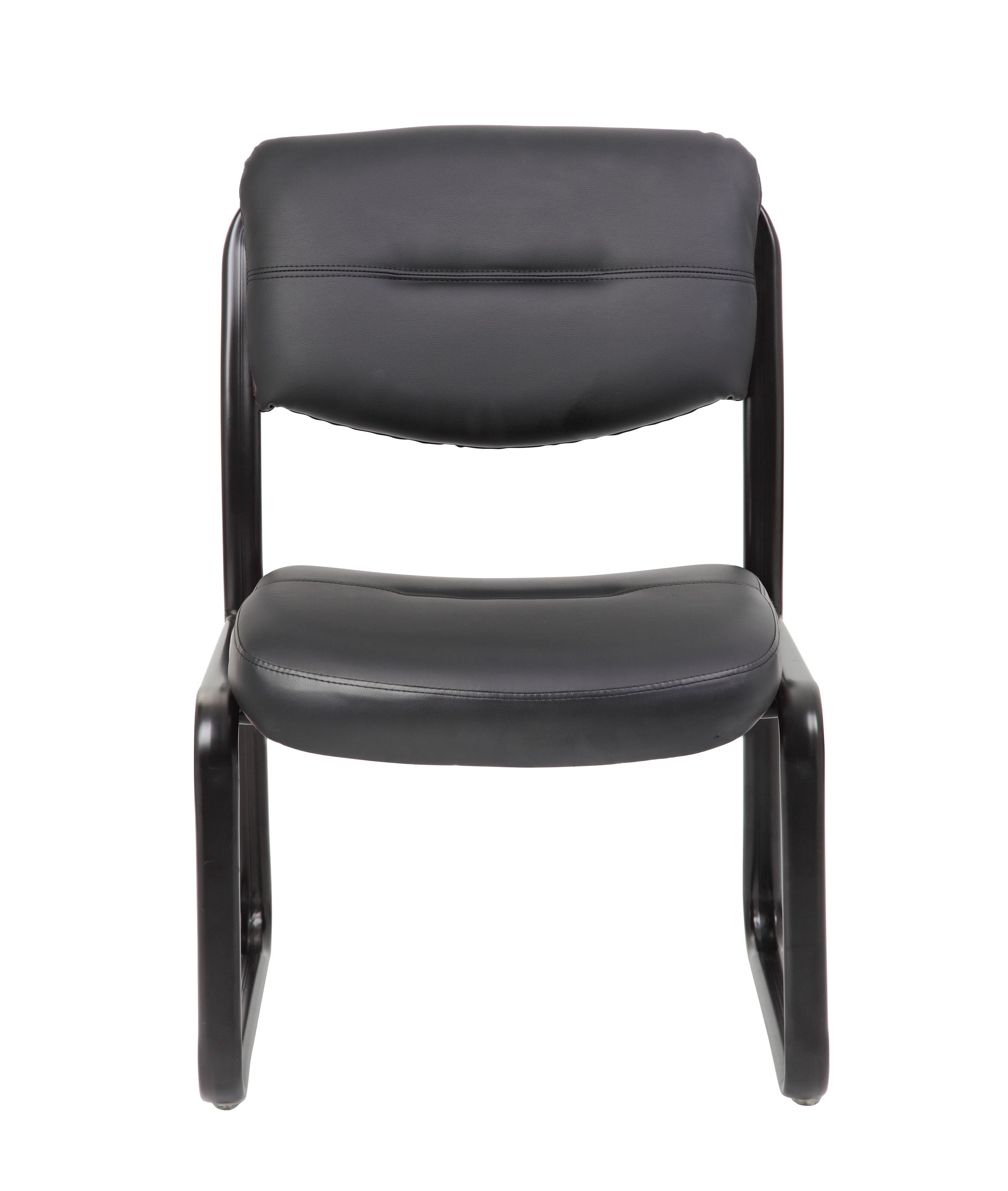 Elegant Black LeatherPlus Armless Guest Chair with Metal Sled Base