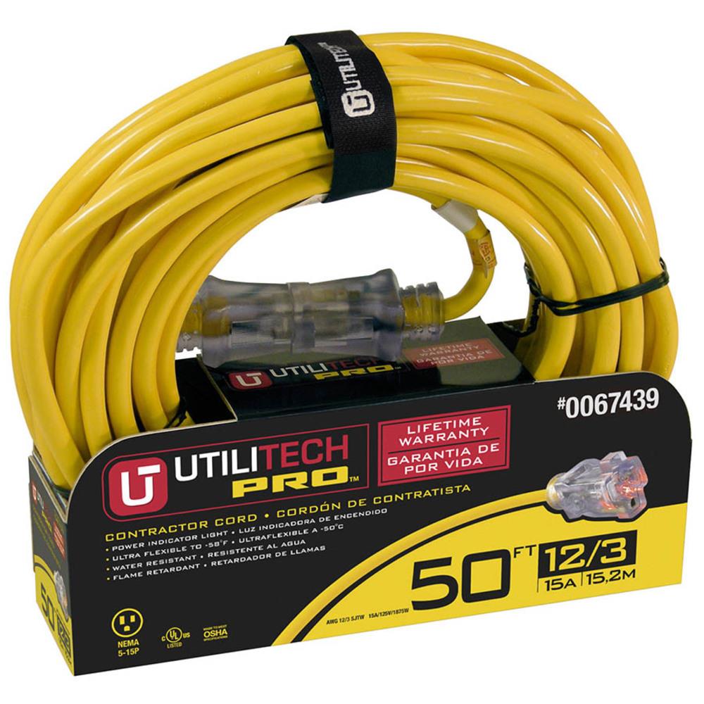 Utilitech Pro 50ft 12/3 3Prong Outdoor Sjtw Heavy Duty Lighted