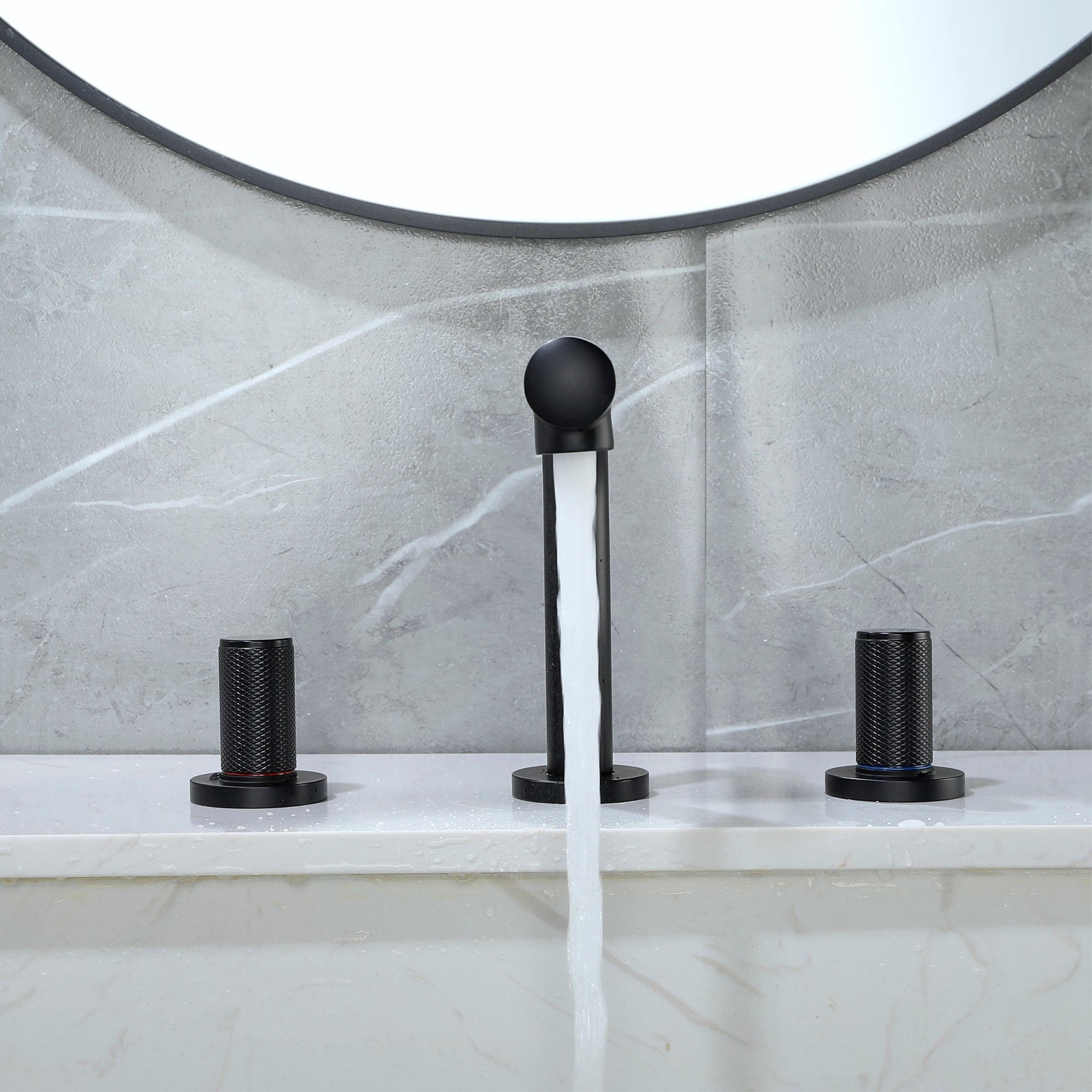 Boyel Living BL-1517B 8 in Widespread Double Handle 360 Degree Swivel Spout Bathroom Faucet with Quick Connect Hose in Matte Black