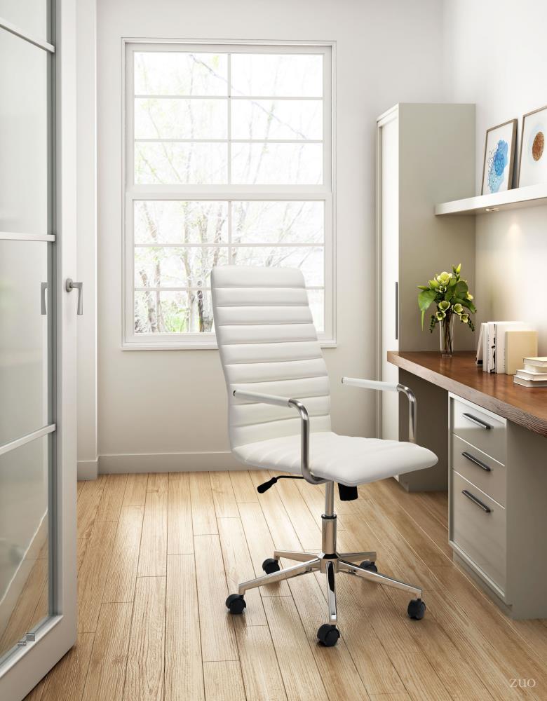 White Leather Desk Chair with Padded Arms by Zuo 