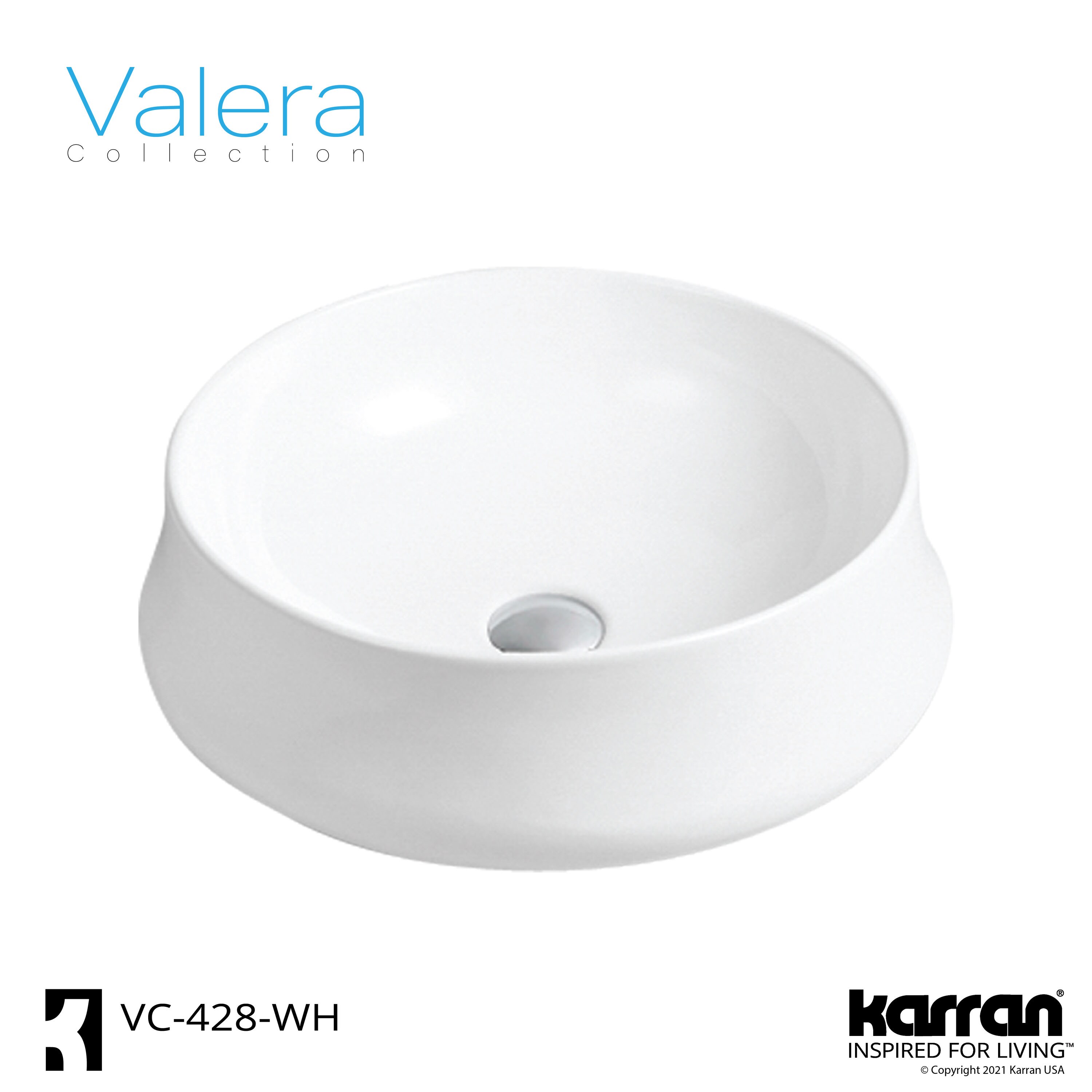 White Ceramic Round Above-Counter Vessel Sink, 18.25 in