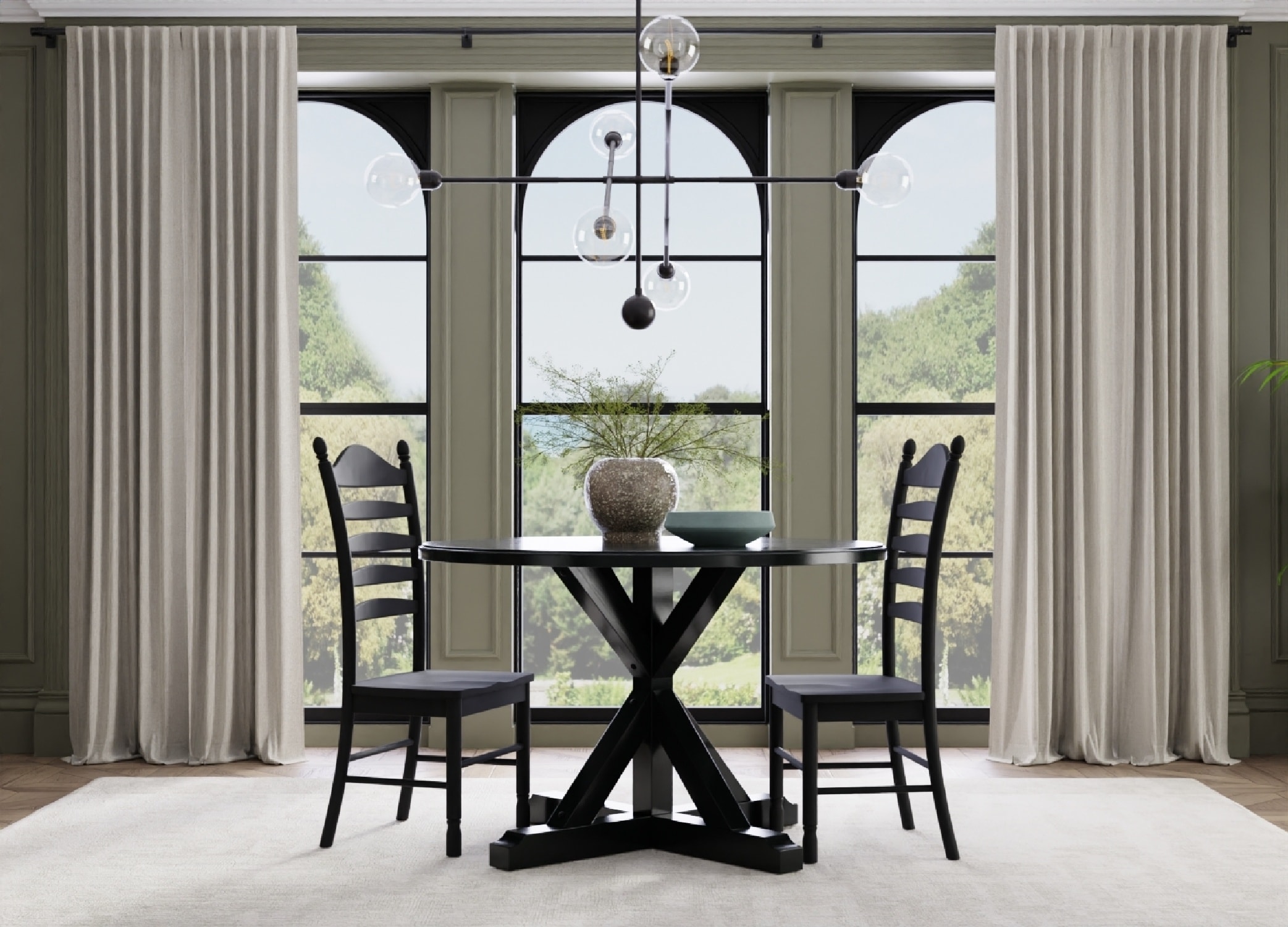 Winslet Round Black Wood X Base Dining Table