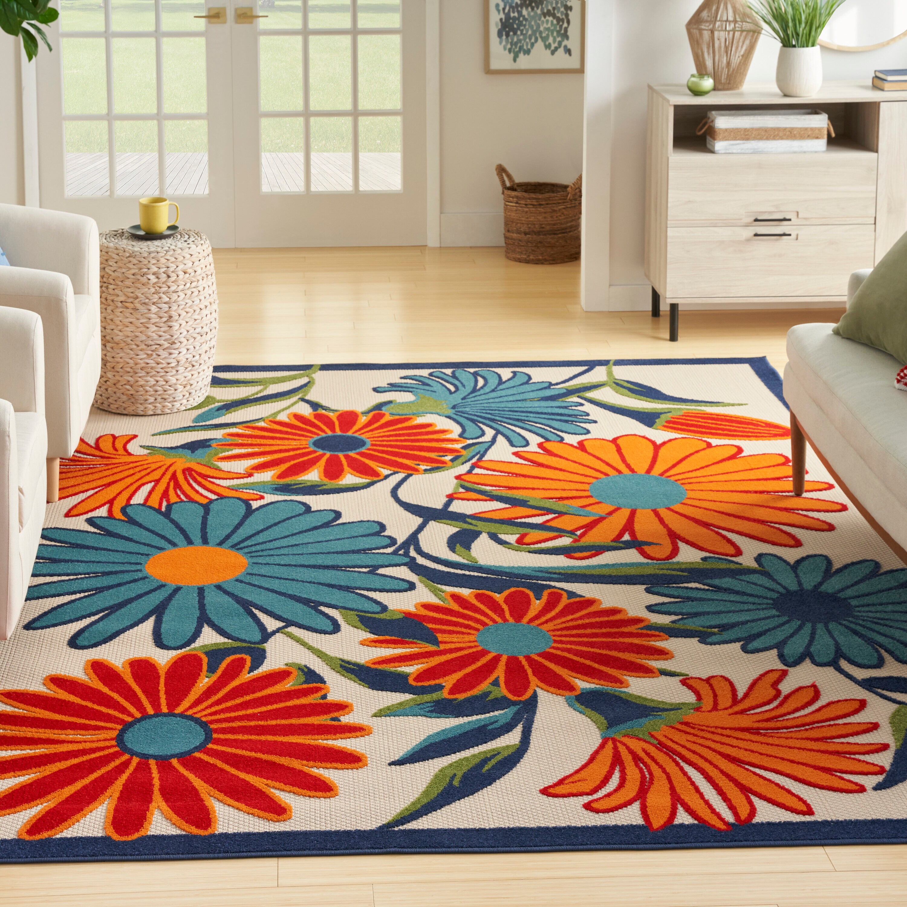 J&V TEXTILES 18 in. x 30 in. Spring Bloom Kitchen Cushion Floor