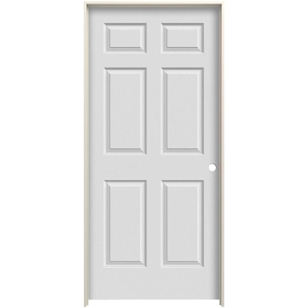 JELD-WEN LOWOLJW225400098 32-in x 80-in Fog Solid Core 6-panel Left Hand Textured Prefinished Molded Composite Flat Jamb Single Prehung Interior Door