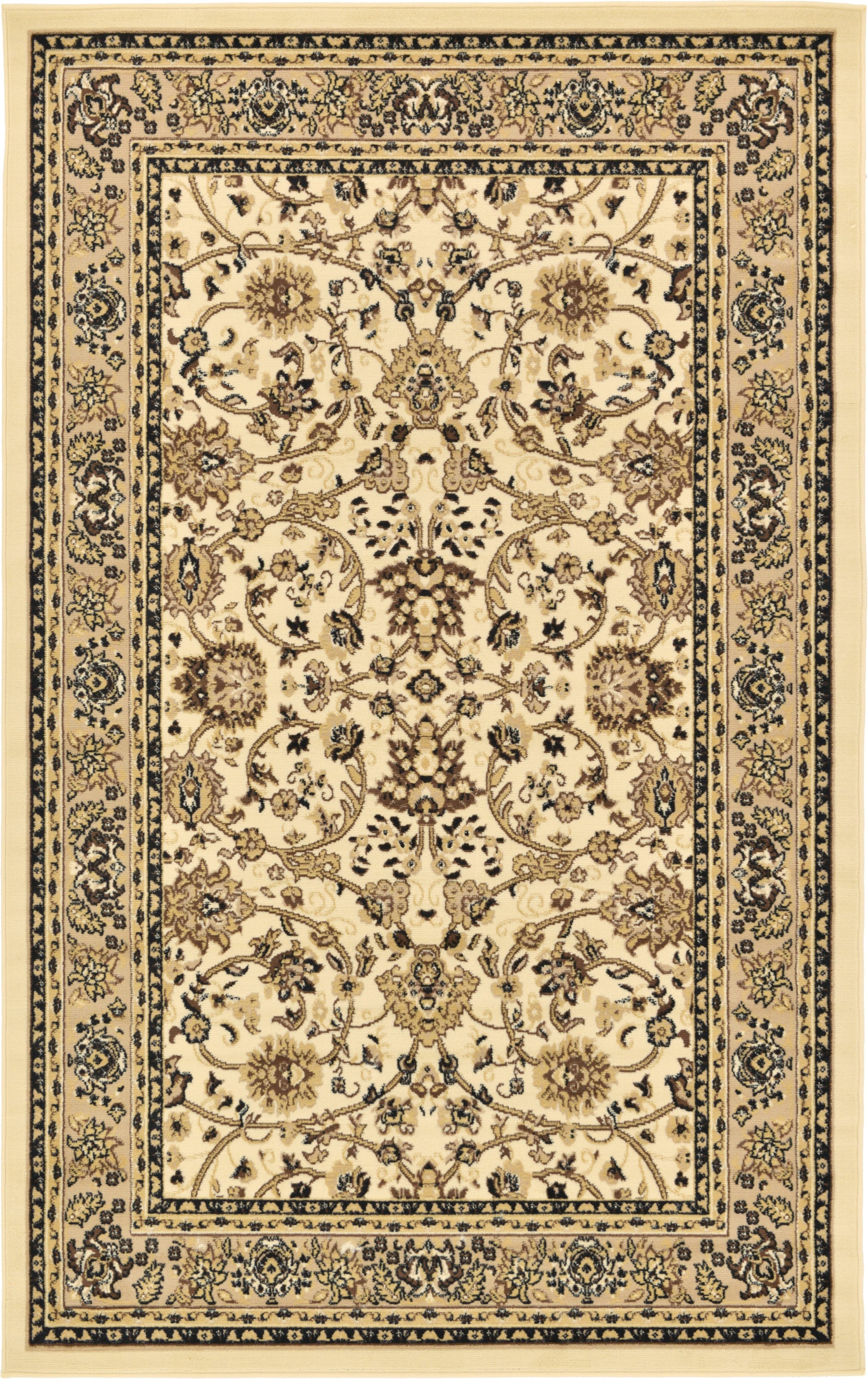 Unique Loom 3119299 Washington Sialk Hill 5 x 8 (ft) Loomed Polypropylene Ivory/Tan Rectangular Indoor Floral/Botanical Area rug