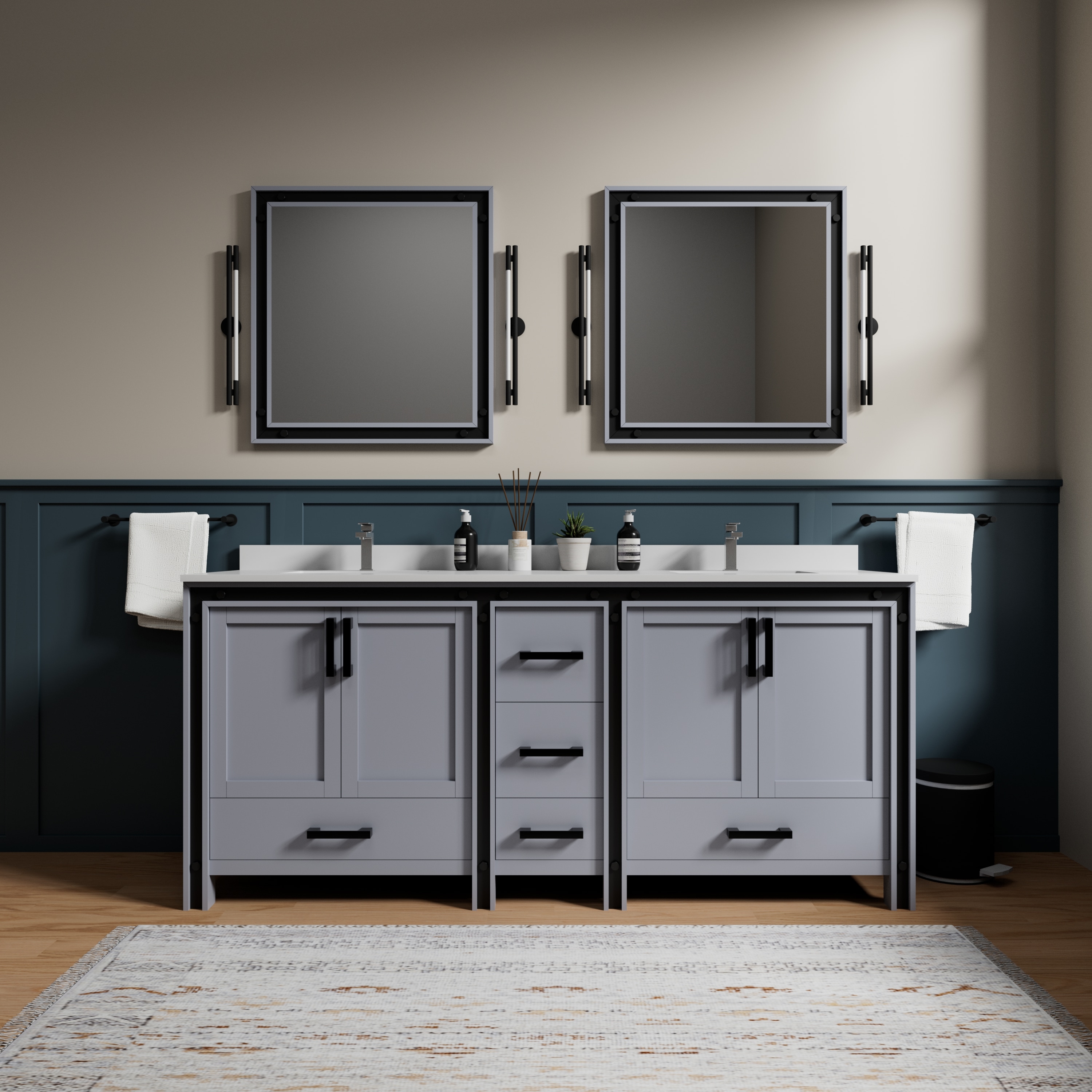 Lexora LZV352280SB00M30 Ziva 80-in Dark Grey Bathroom Vanity Base Cabinet without Top (Mirror Included)