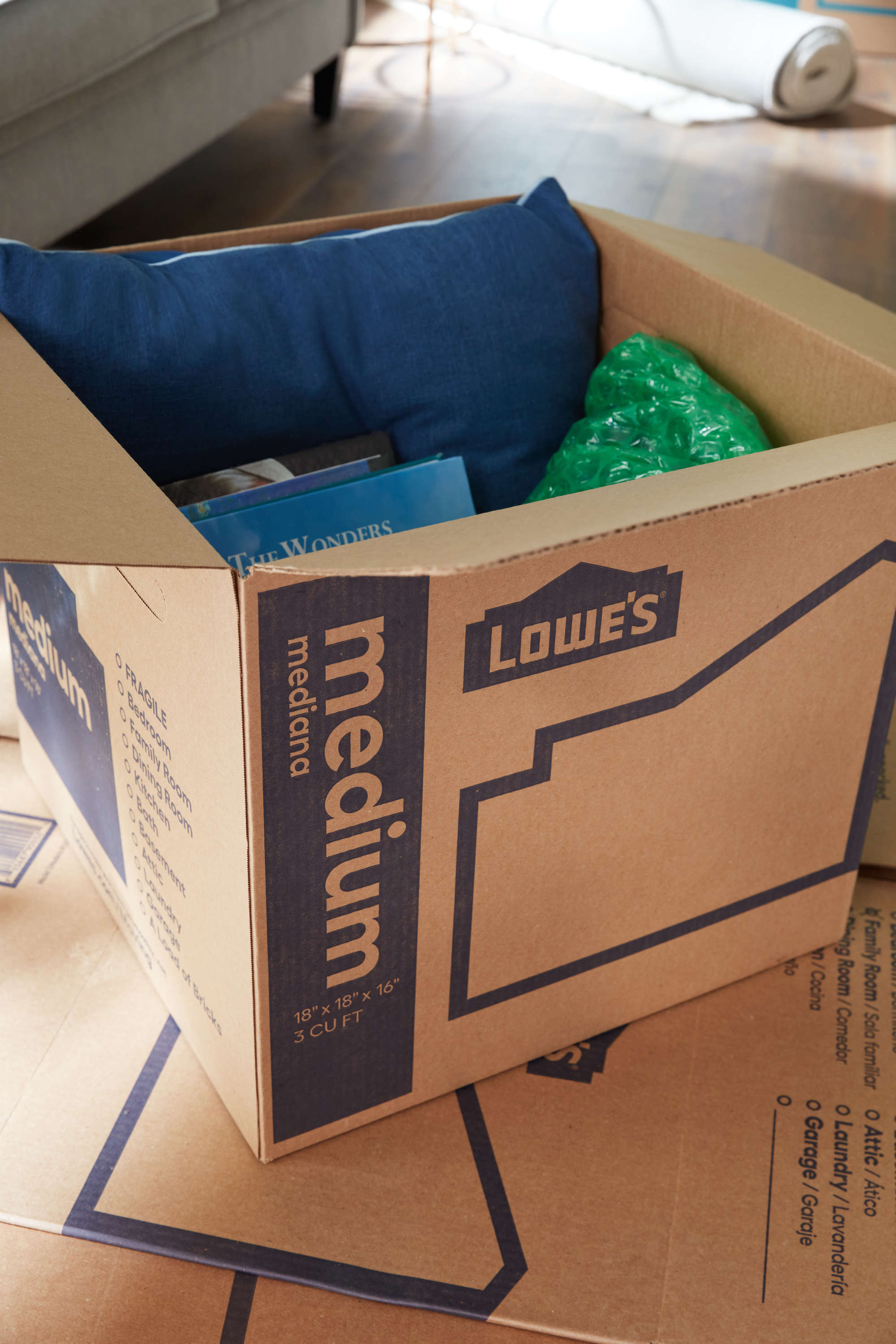 Lowe's 18-in W x 16-in H x 18-in D Classic Medium Cardboard Moving Box with Handle Holes