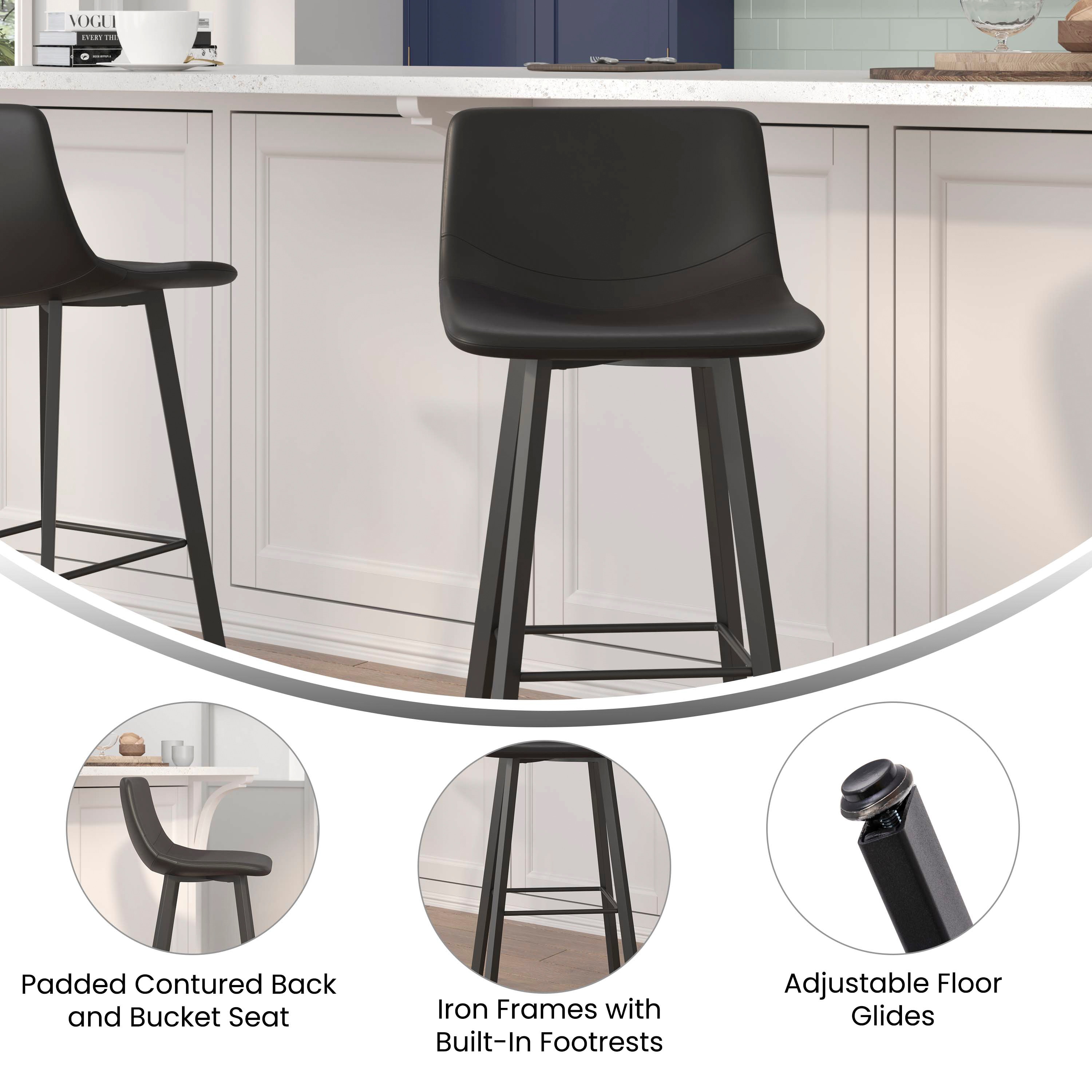 Black Faux Leather and Metal Counter Stool Set