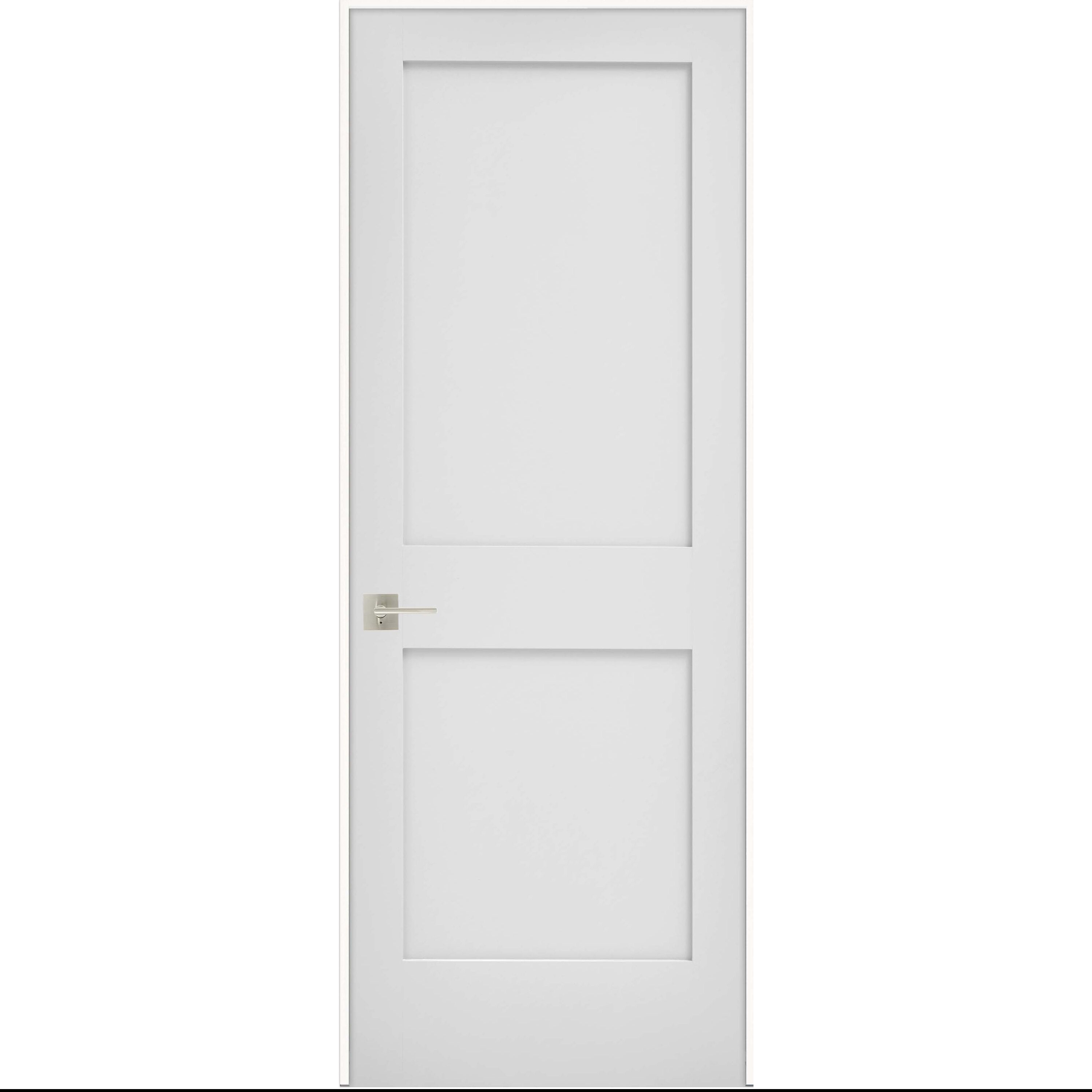 JELD-WEN LOWOLJW249800037 24-in x 80-in Primed Solid core 2-panel square Right hand Smooth Primed MDF Flat Jamb Single Prehung Interior Door