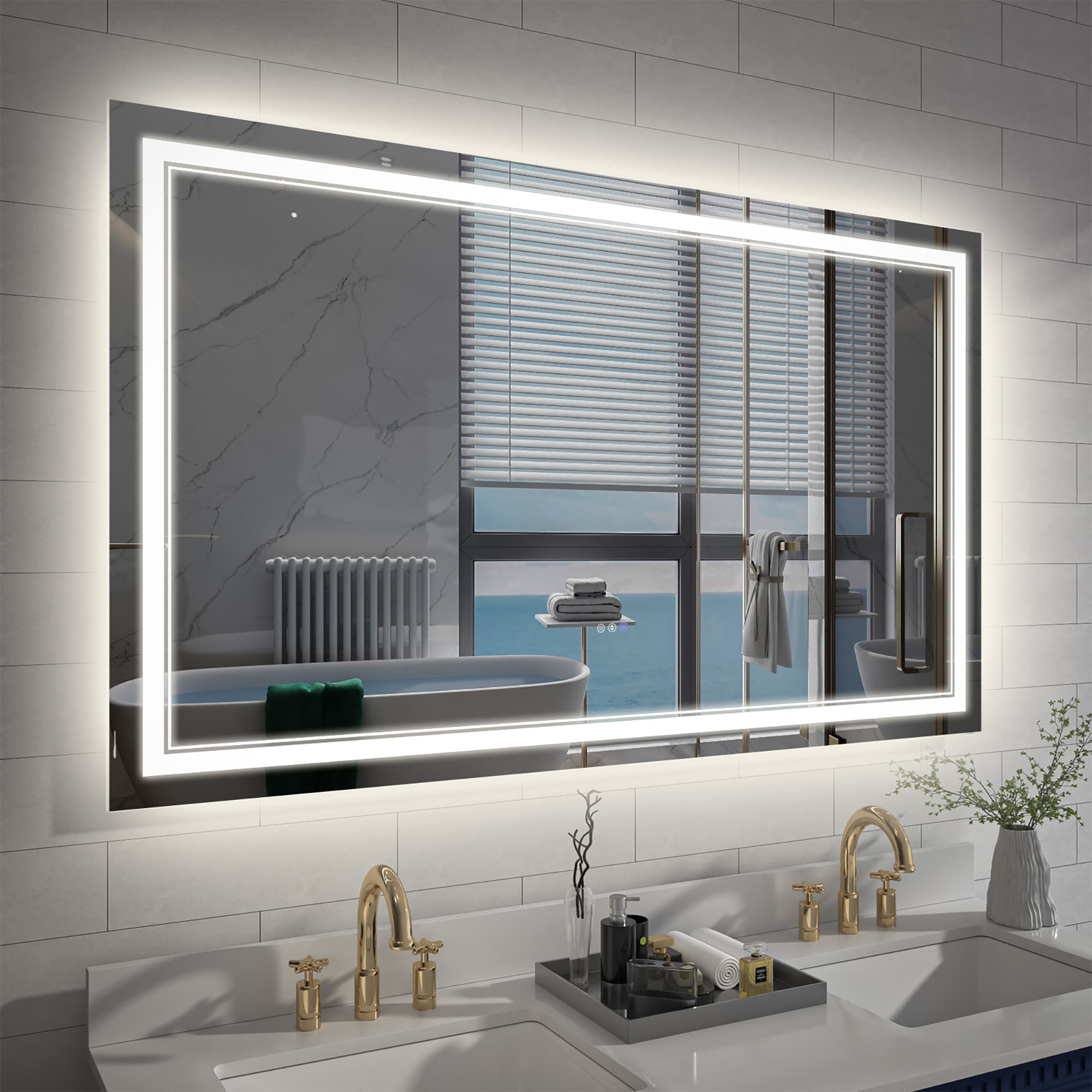 ExBrite EXBM2436V12 Lunor 60-in x 36-in Polished Frameless Rectangle Dimmable LED Lighted Fog Free Bathroom Vanity Mirror ( Pure White )