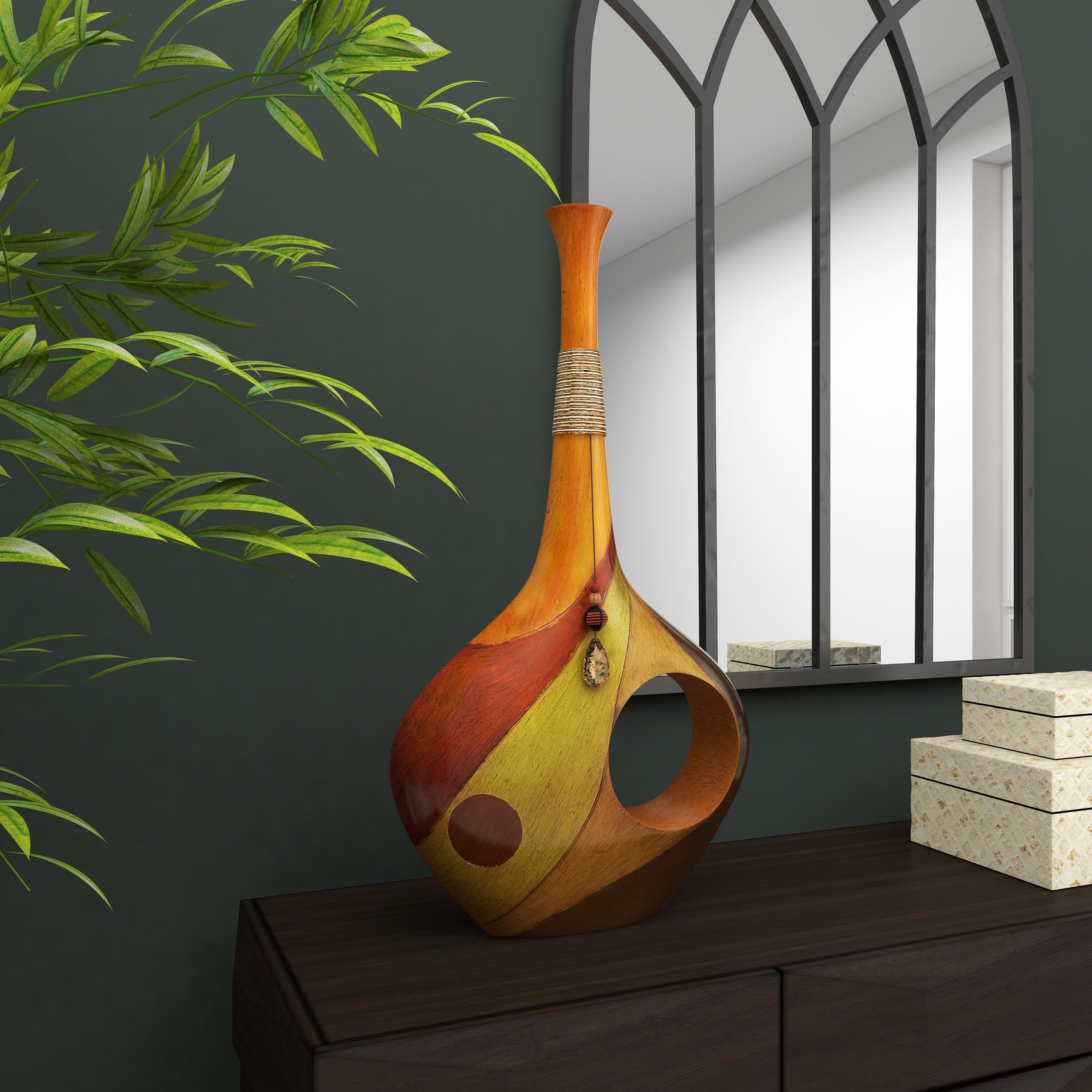 Multi-Colored Polystone Trumpet Vase with Jewel Accent