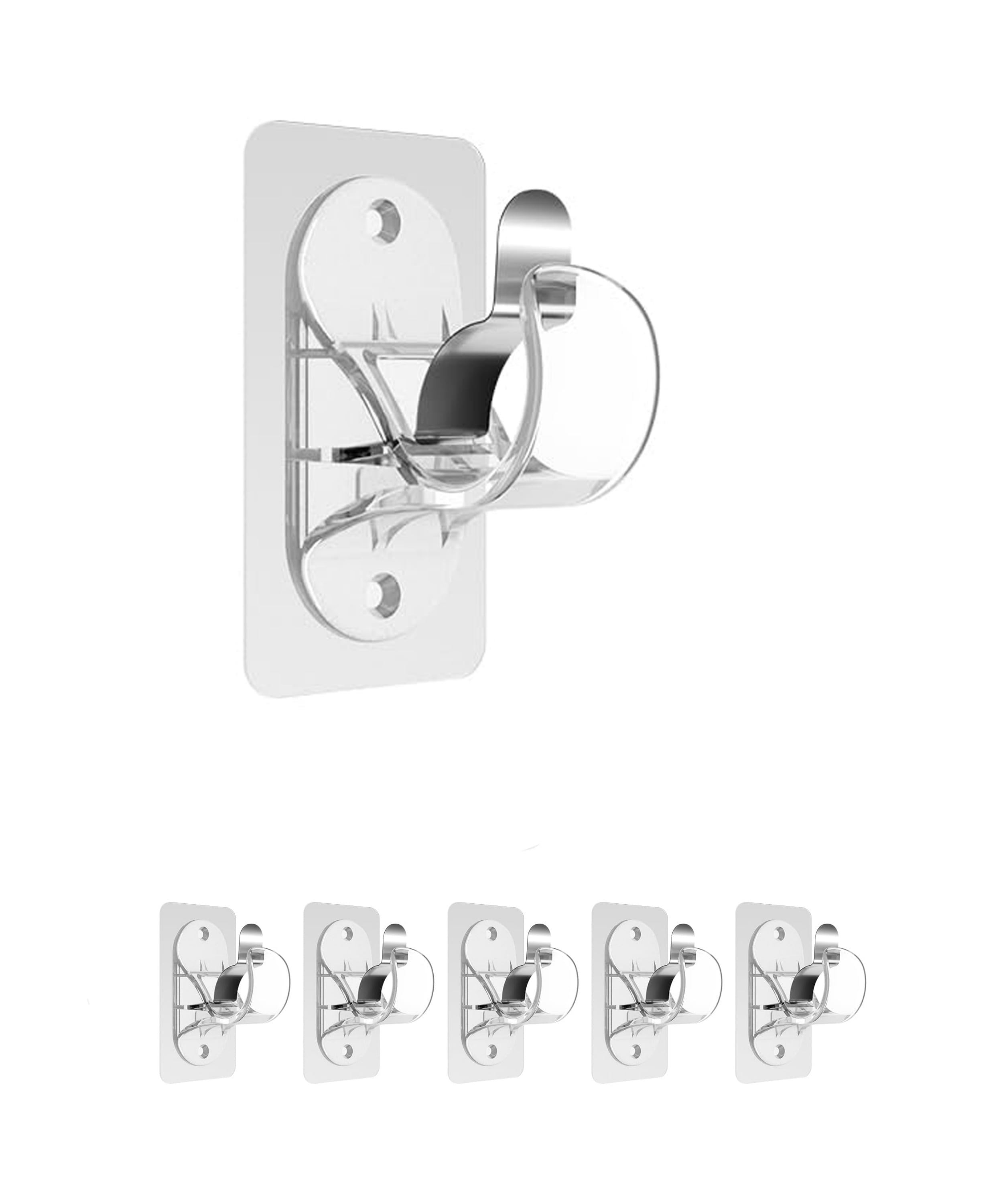 Etokfoks - 6 pack adhesive transparent adjustable curtain rod holders no drill renter friendly h...