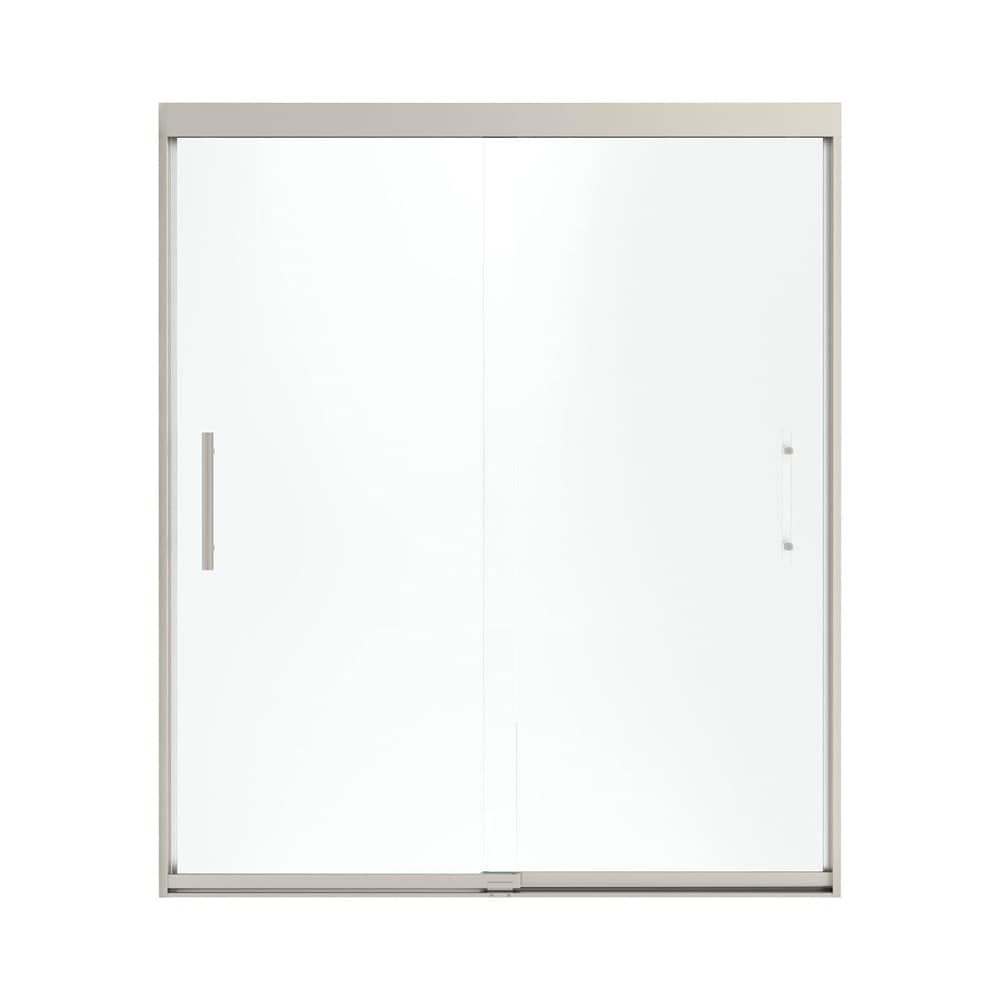 Sterling 547808-59N-G03 Finesse Brushed Nickel 54-in to 60-in W x 70.0625-in H Semi-frameless Sliding Shower door 5/16-in Thick Frosted Glass