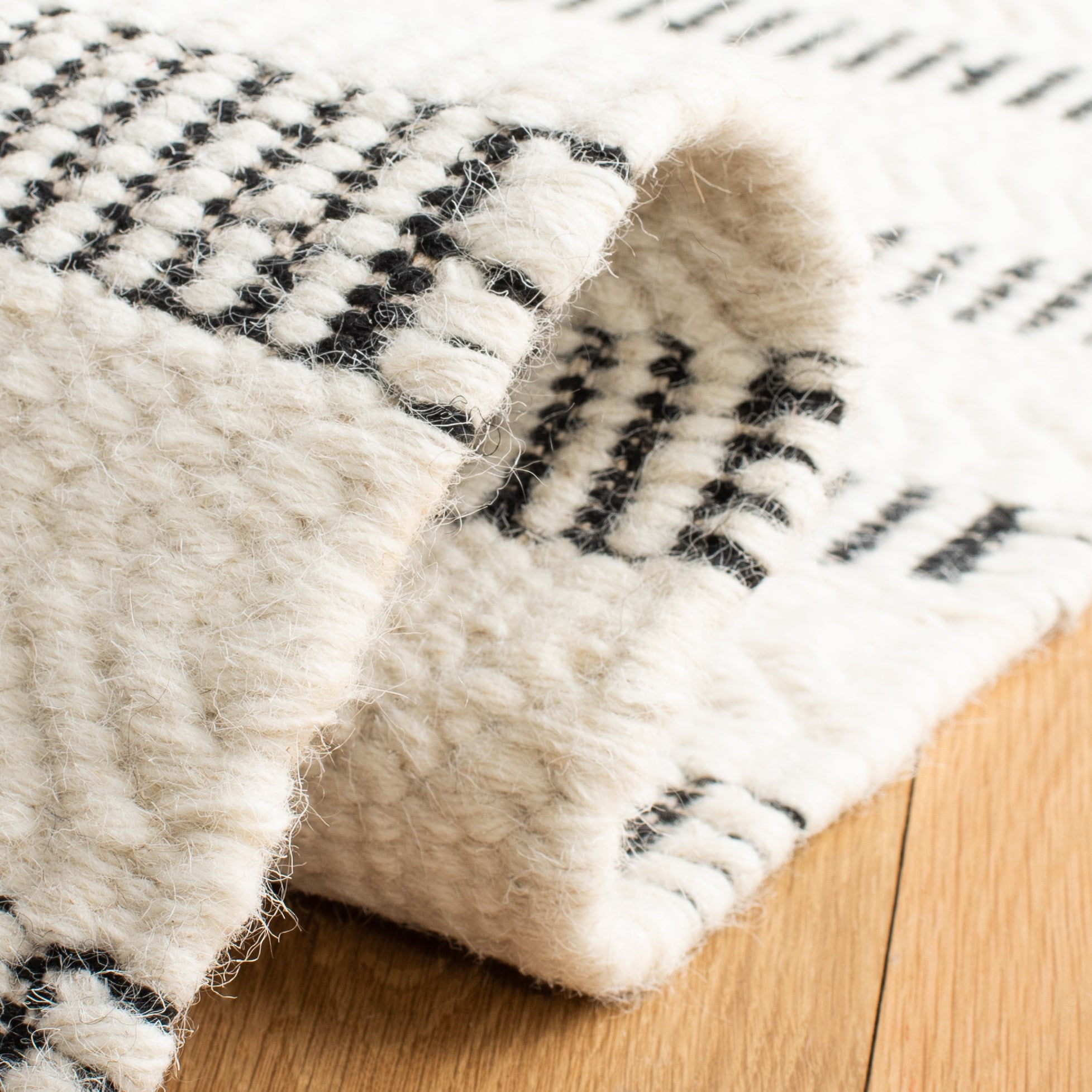Black and Ivory Striped Wool 9' x 12' Handmade Rug