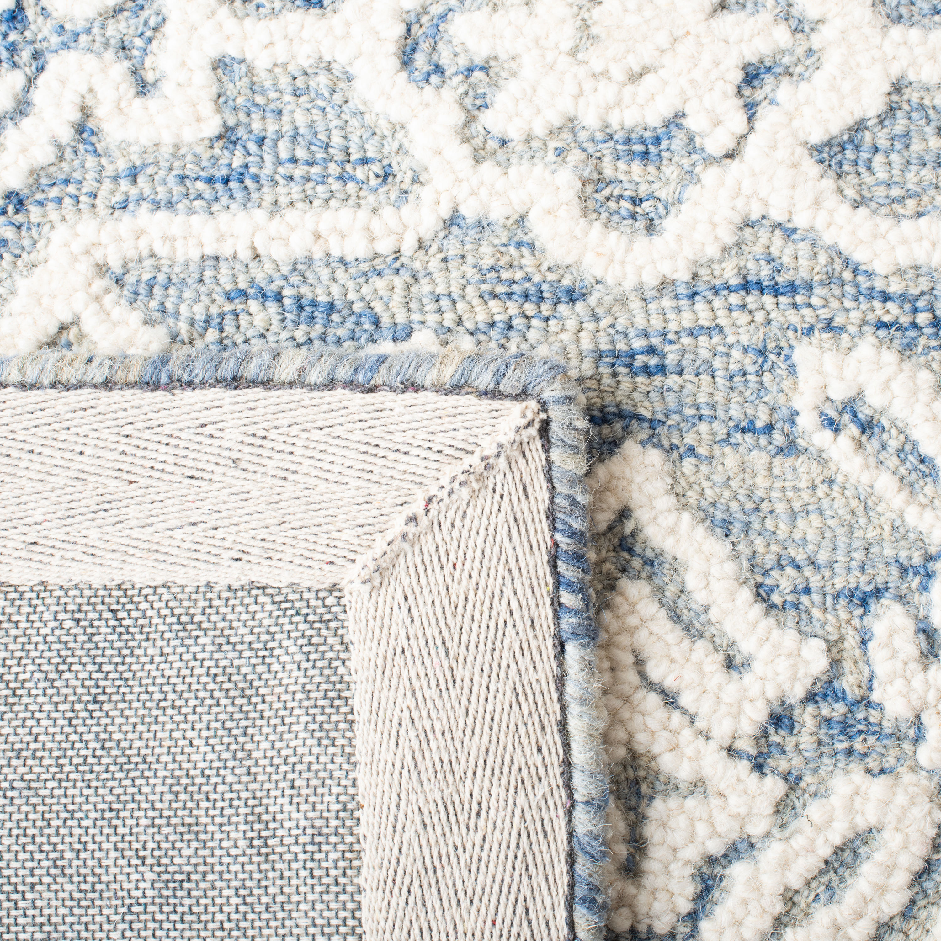 Blue and Ivory Hand-Tufted Wool Area Rug 5' x 8'