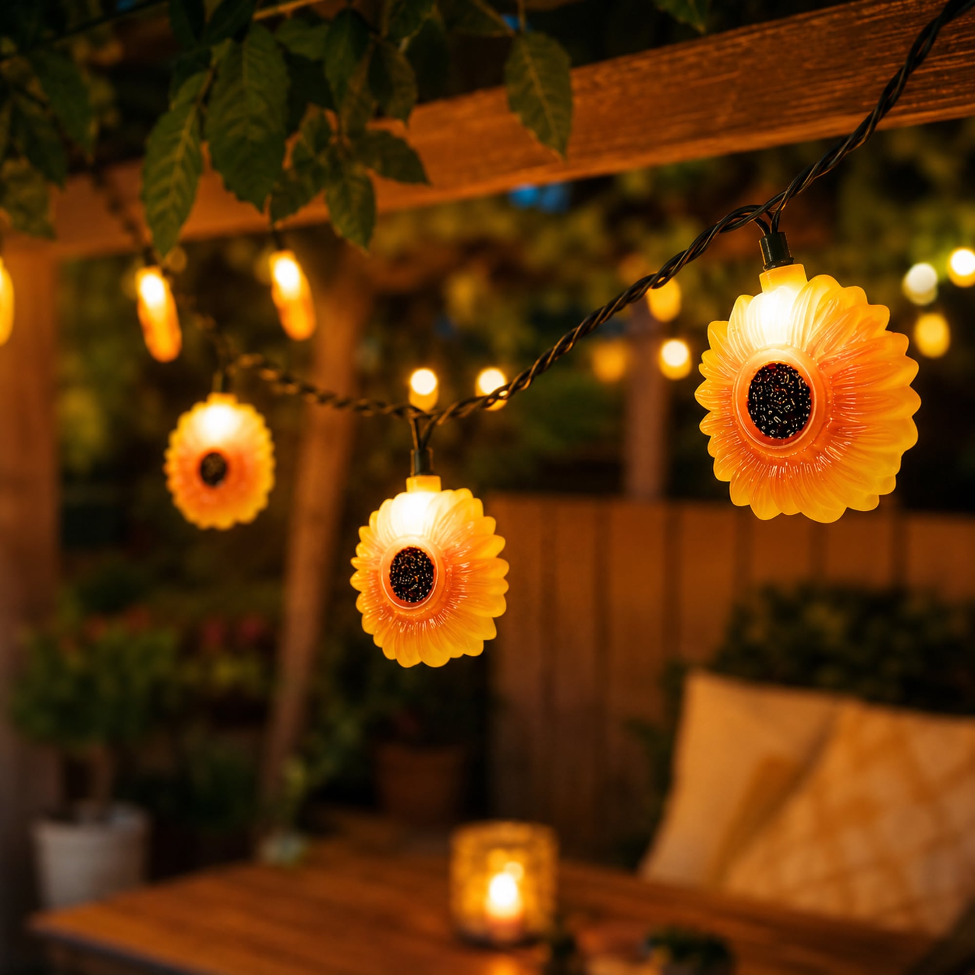 Northlight Sunflower Indoor Outdoor Patio Light Set - 6 feet Green Wire - 10ct