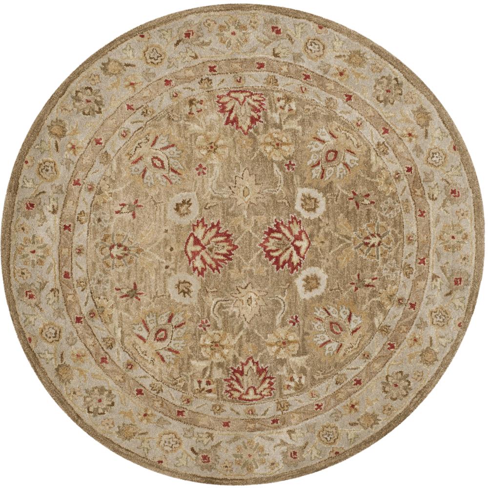 Safavieh AT822B-6R Antiquity Zanjan 6 x 6 (ft) Tufted Wool Brown/Beige Round Indoor Floral/Botanical Vintage Area rug
