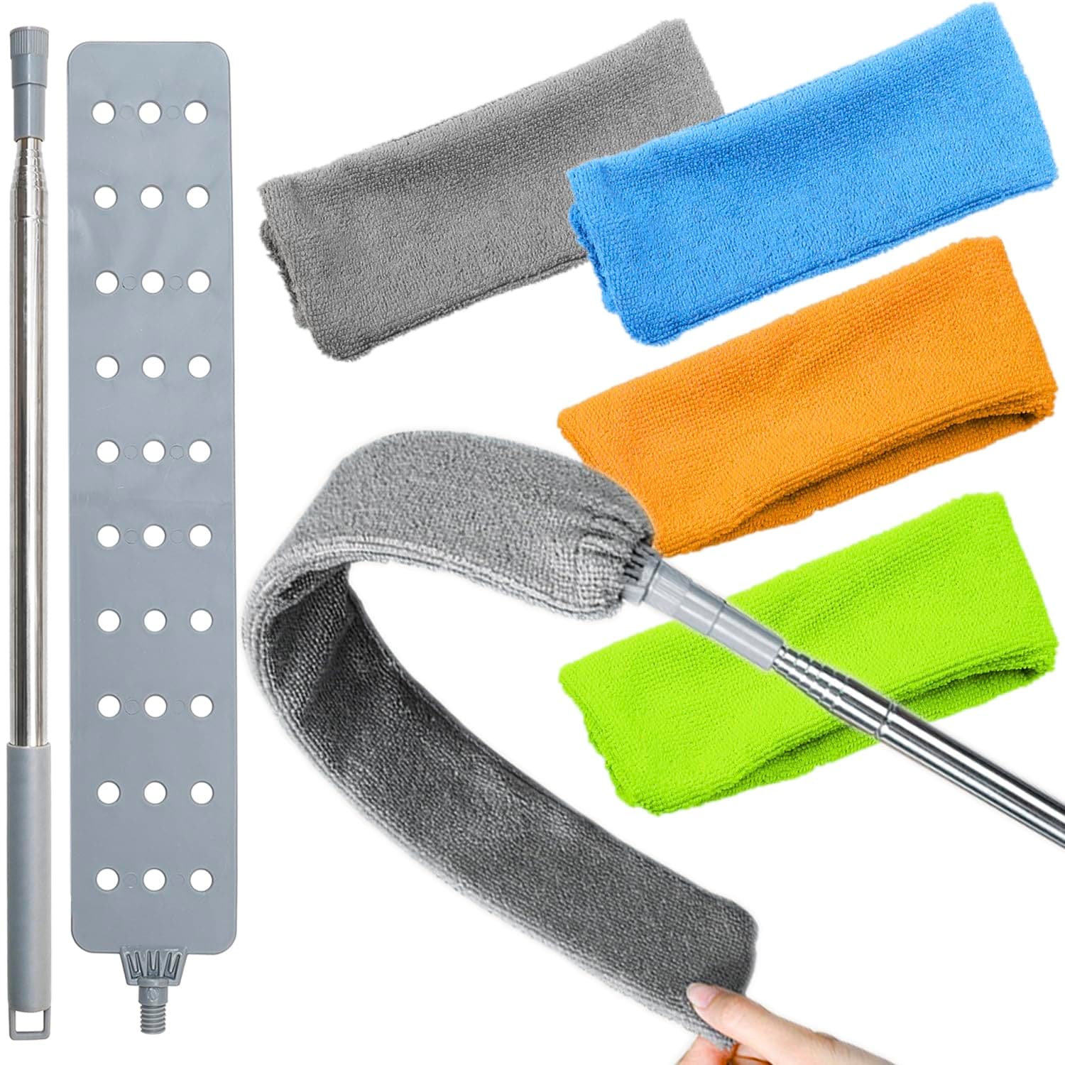 CYIKE  Retractable Gap Dust Cleaner Brush with 4 Replacement Cloth Covers 100 Inches Extendable Pole Flexible Microfiber Duster for Cleaning