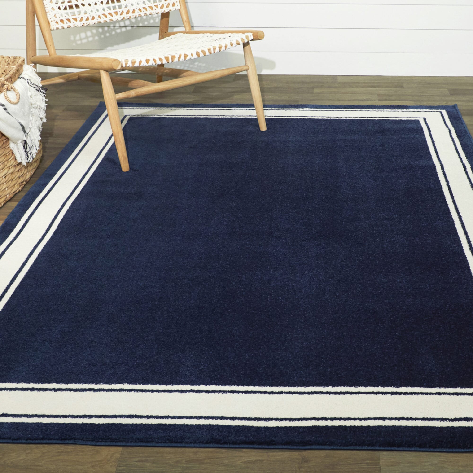Navy and White Rectangular Synthetic 5' x 7' Area Rug
