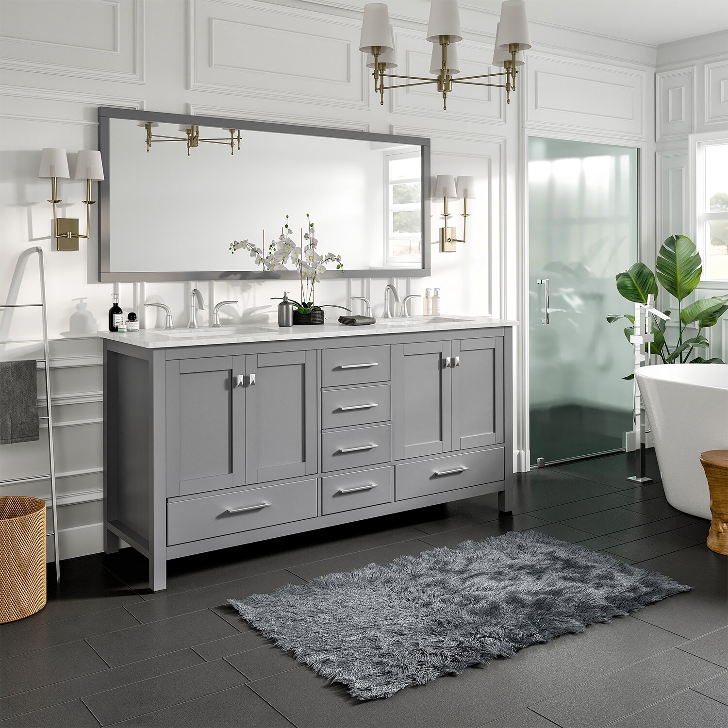 Spa Bathe Calumet 75-in Pepper Gray Undermount Double Sink Bathroom Vanity  with White with Grey Veins Engineered Stone Top in the Bathroom Vanities  with Tops department at