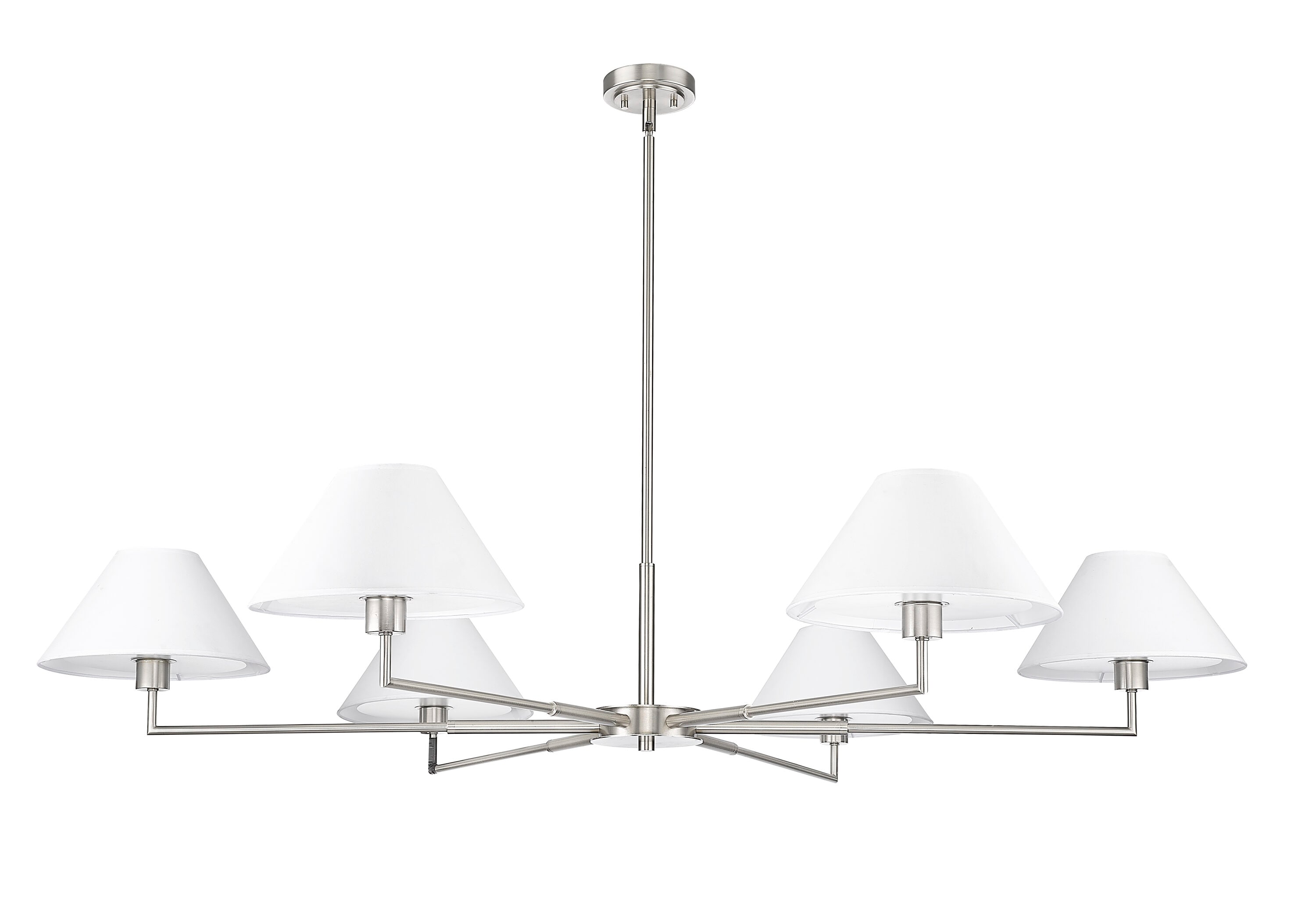 Leila Brushed Nickel 6-Light Chandelier with White Linen Shades