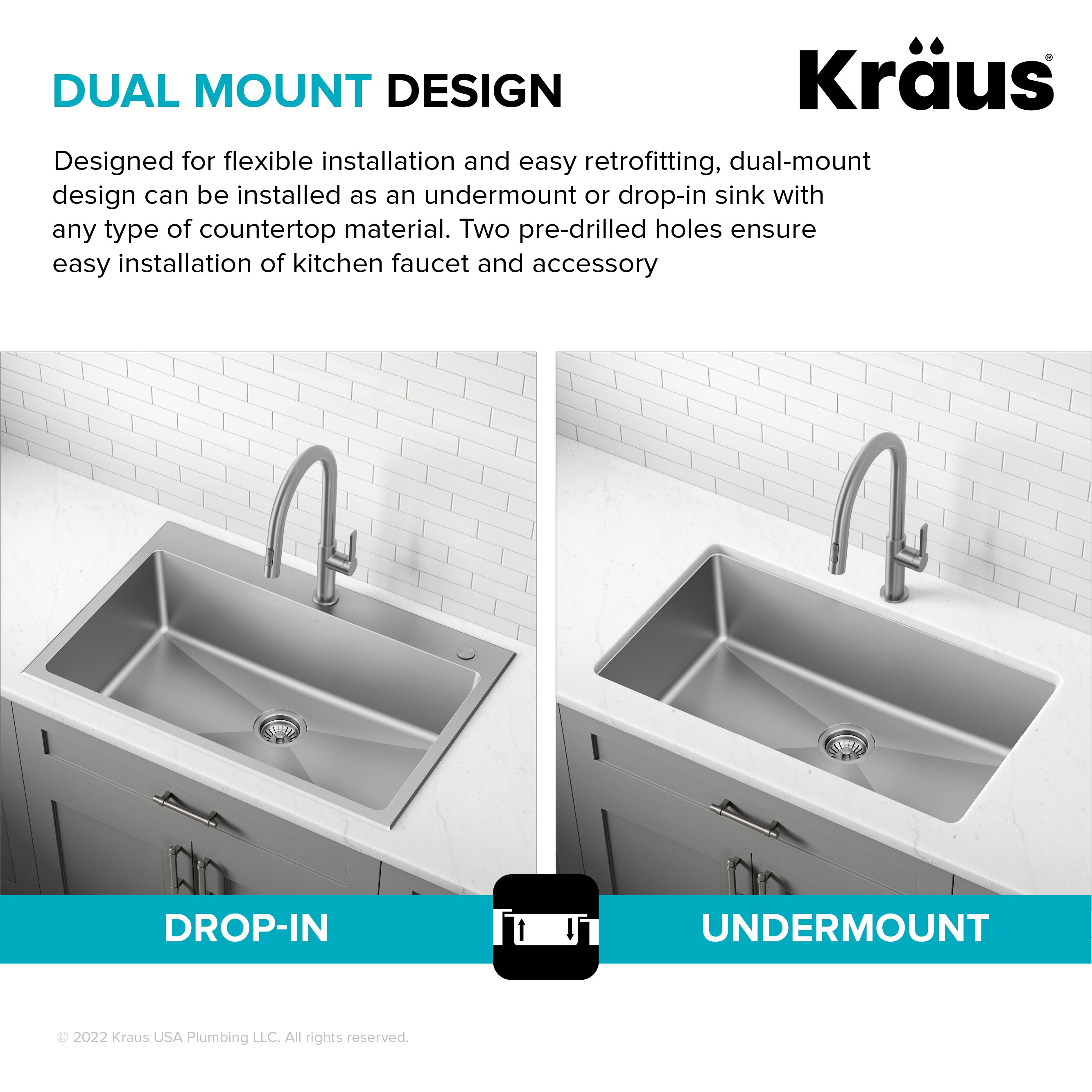 Kraus Standart Pro Dual Mount 33 In X 22 In Stainless Steel Single Bowl