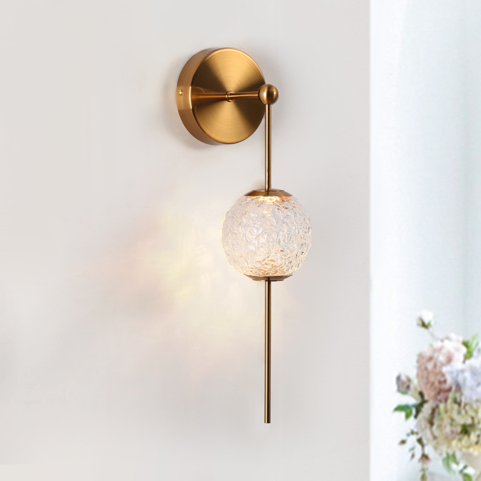 LNC HA05050W Cenlindes 4.5-in W 1 -Light Satin Gold Integrated LED Wall Sconce