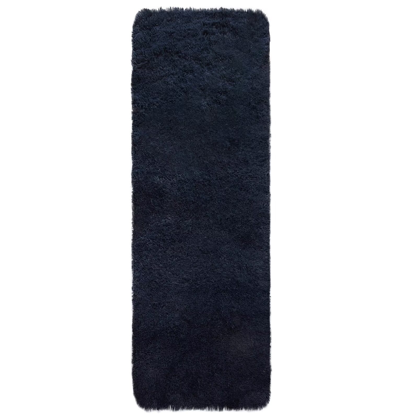 Qeetex SUNNY-PHO-0PW2H66F 2 x 6 ft Polyester Navy Rectangular Indoor Solid Modern Fluffy Soft Non Slip Runner Rug