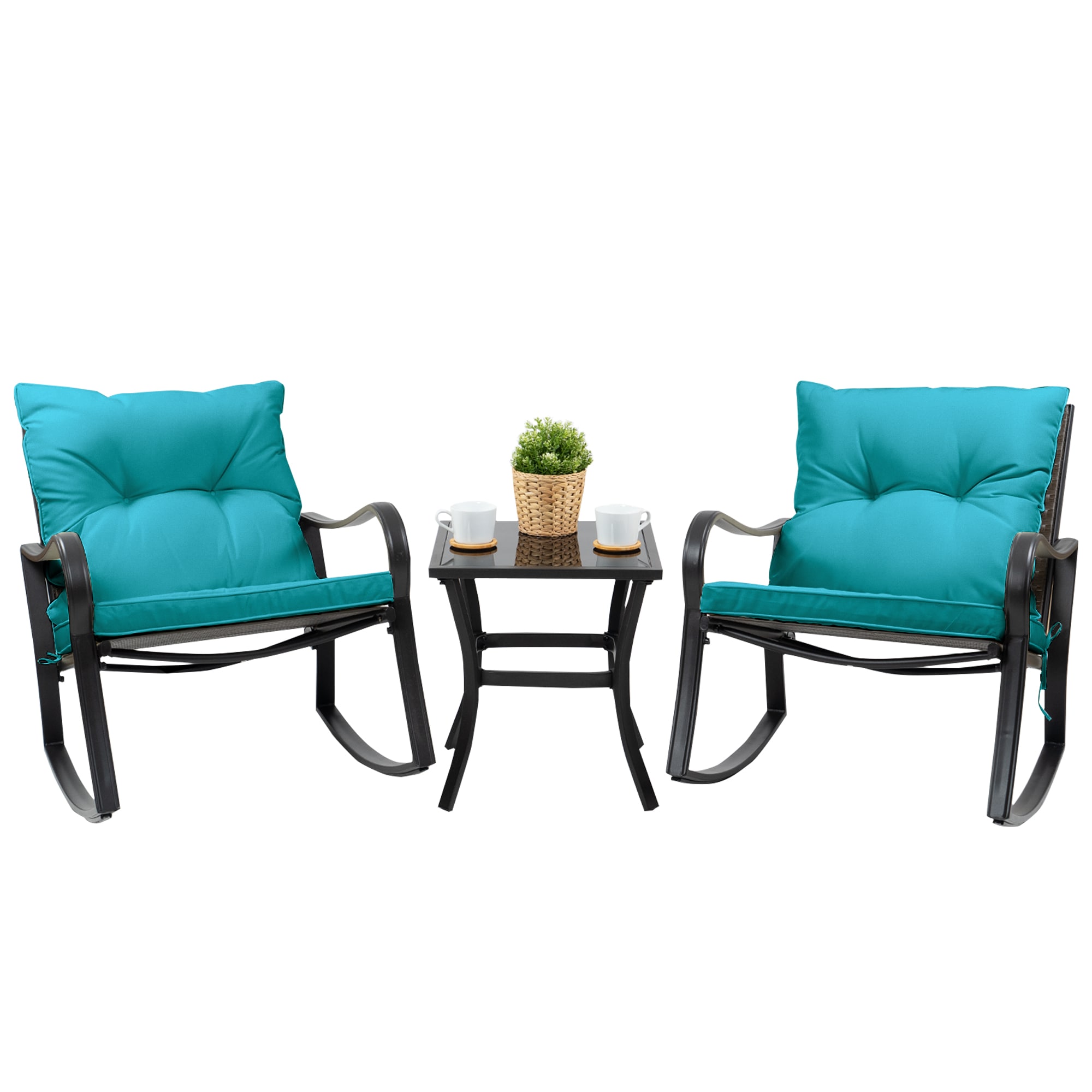 Kozyard KZF606BLU Patio conversation Sets 3-Piece Patio Conversation Set with Blue Cushions