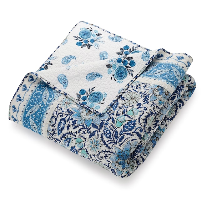 Dena Home Bisou Floral 3-Piece Blue Full/Queen Quilt Set in the Bedding ...