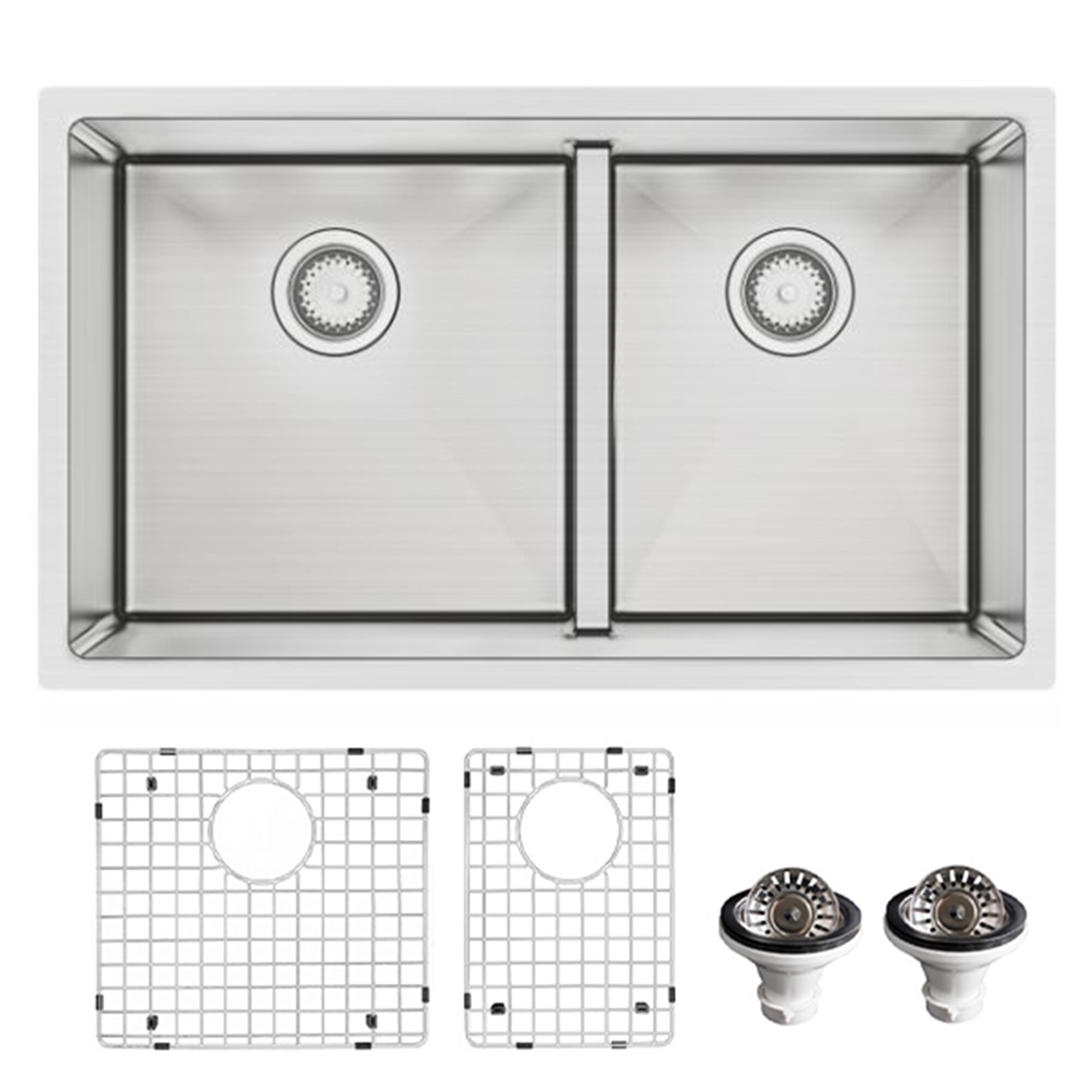 Karran EL-77-PK1 Undermount 32-in x 19-in Stainless steel Double offset bowl 16 -Gauge Kitchen Sink