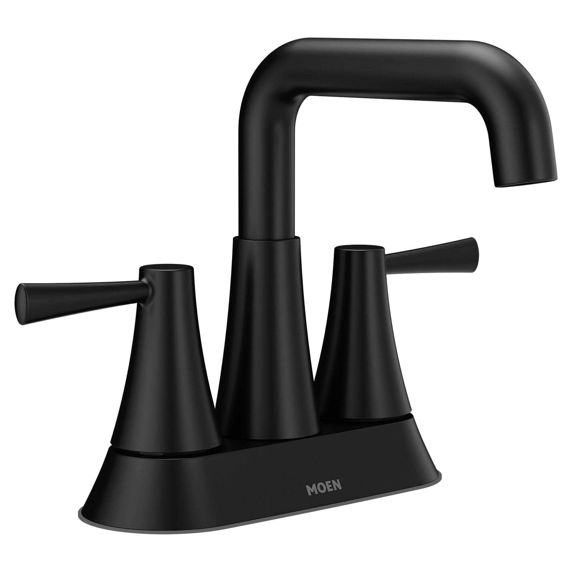 Moen 84025BL Ronan Matte Black Two-Handle 4 in. Centerset Modern Bathroom Faucet with Push-Down Drain
