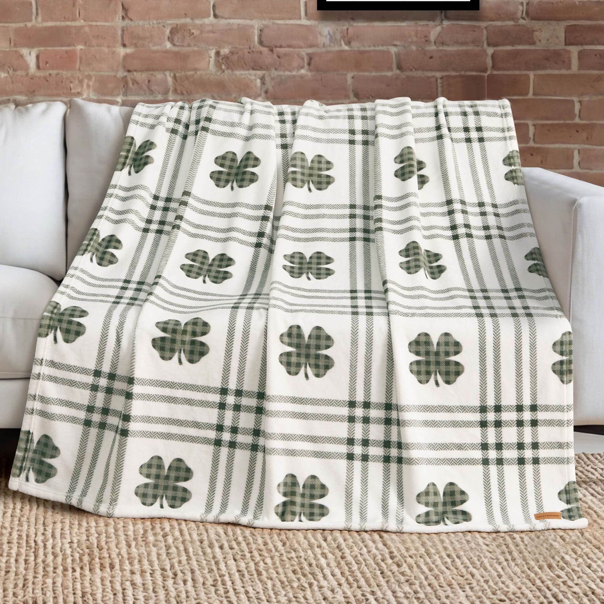 Lucky Brand  Clover Gingham Plaid Sage Green Plush 50-in x 70-in Throw Blanket