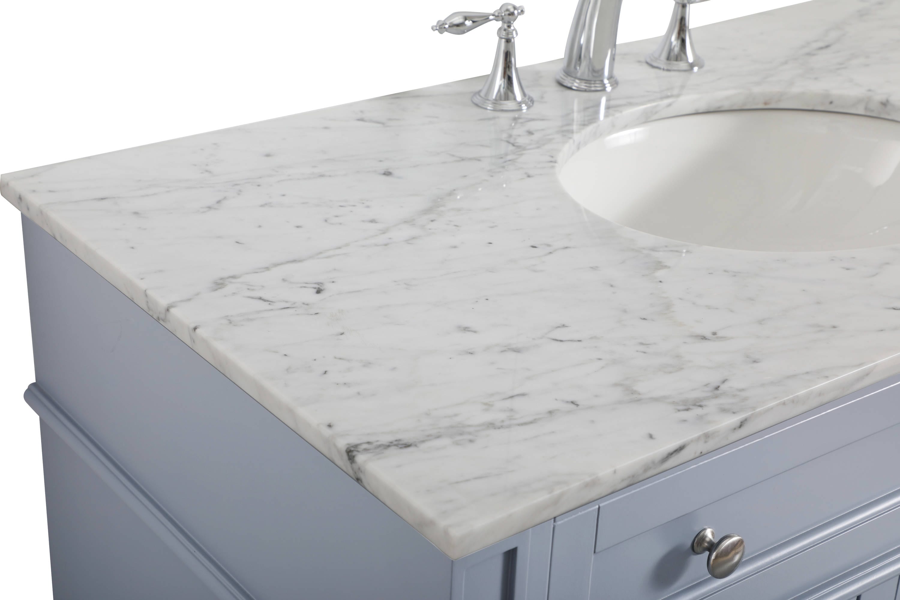 Gray Solid Wood and Marble Single Bathroom Vanity with Porcelain Sink