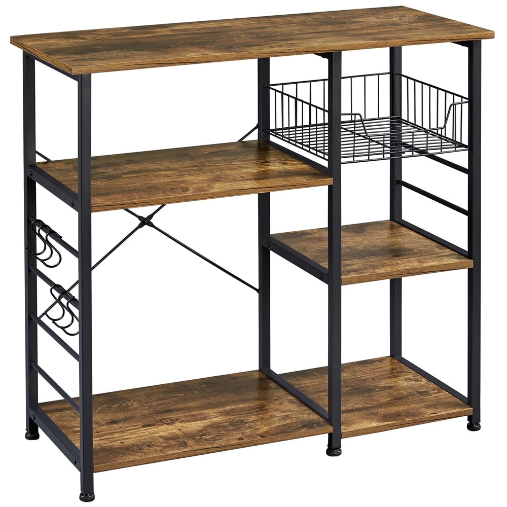 Yaheetech Rustic Brown Vintage Kitchen Island Baker's Rack Utility Microwave Stand Metal Frame