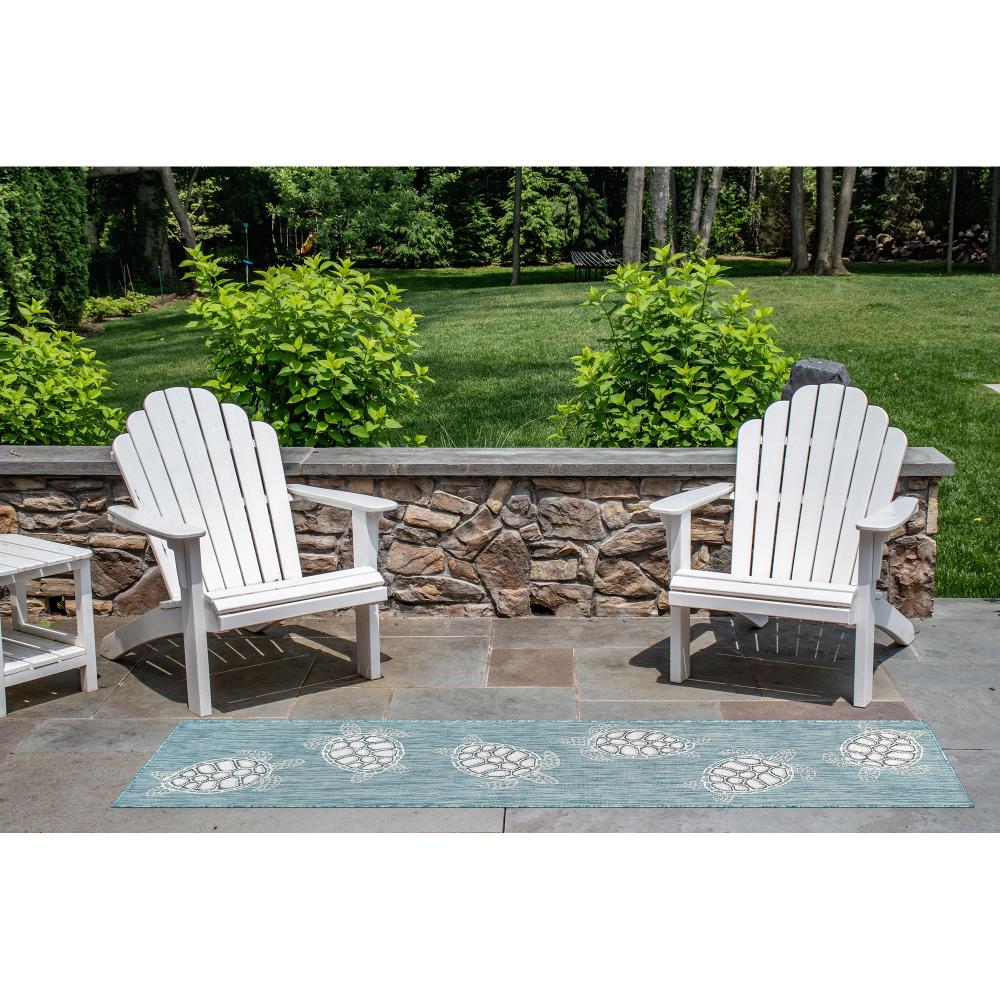 Liora Manne CRER8841304 Carmel 2 x 8 (ft) Polypropylene Aqua Rectangular Indoor/Outdoor Coastal Runner rug