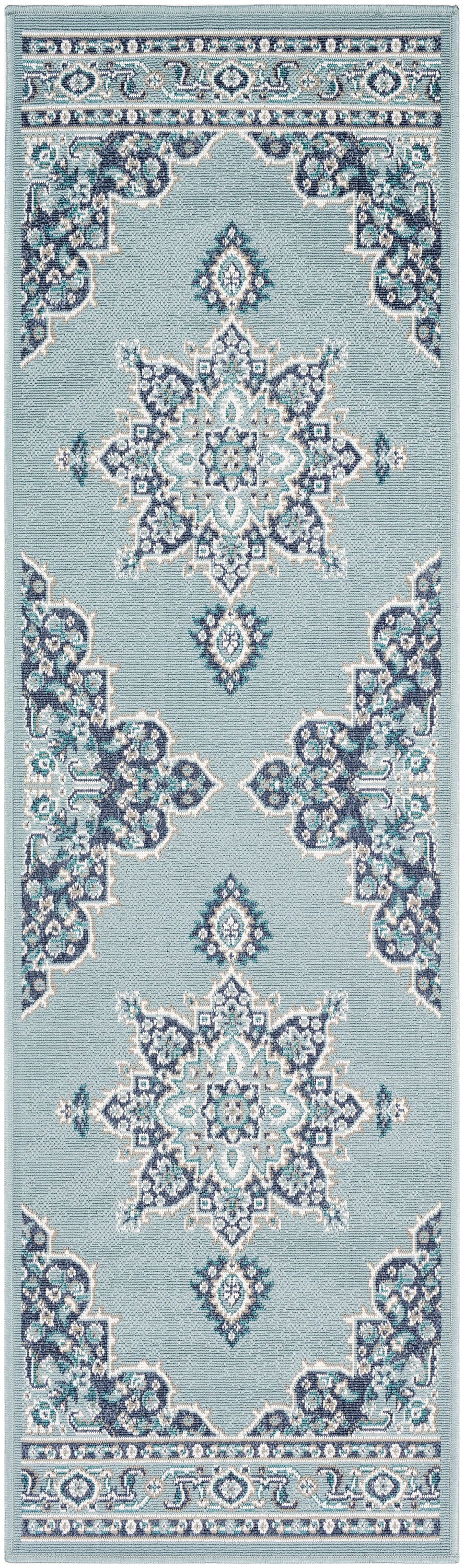 Surya ALF9687-23119 Alfresco 2 x 12 (ft) Synthetic Aqua Rectangular Indoor/Outdoor Medallion Oriental Runner rug