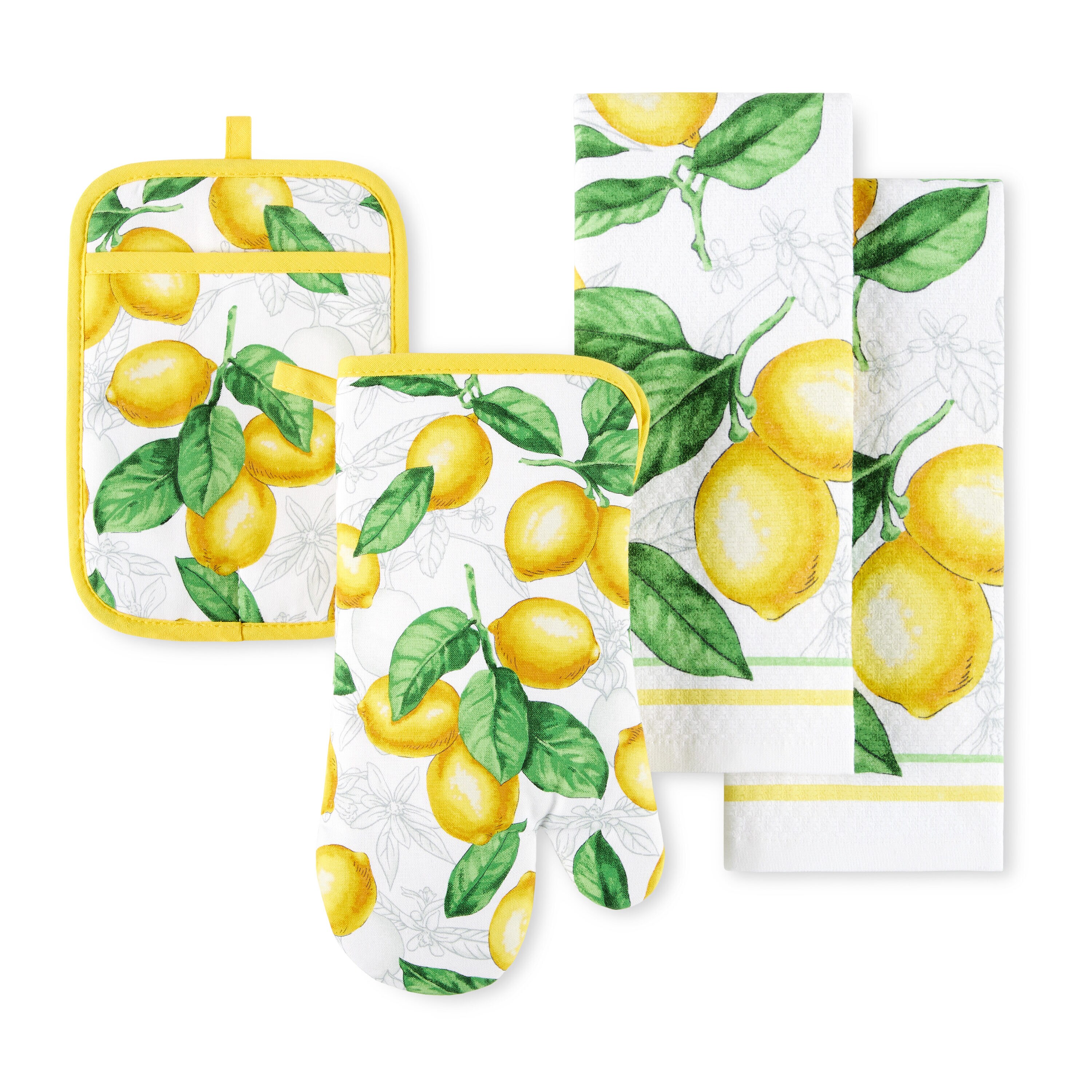 2-PK New Martha Stewart EVERYDAY Reverse Terry Kitchen Towels Blue Yellow  Lemons