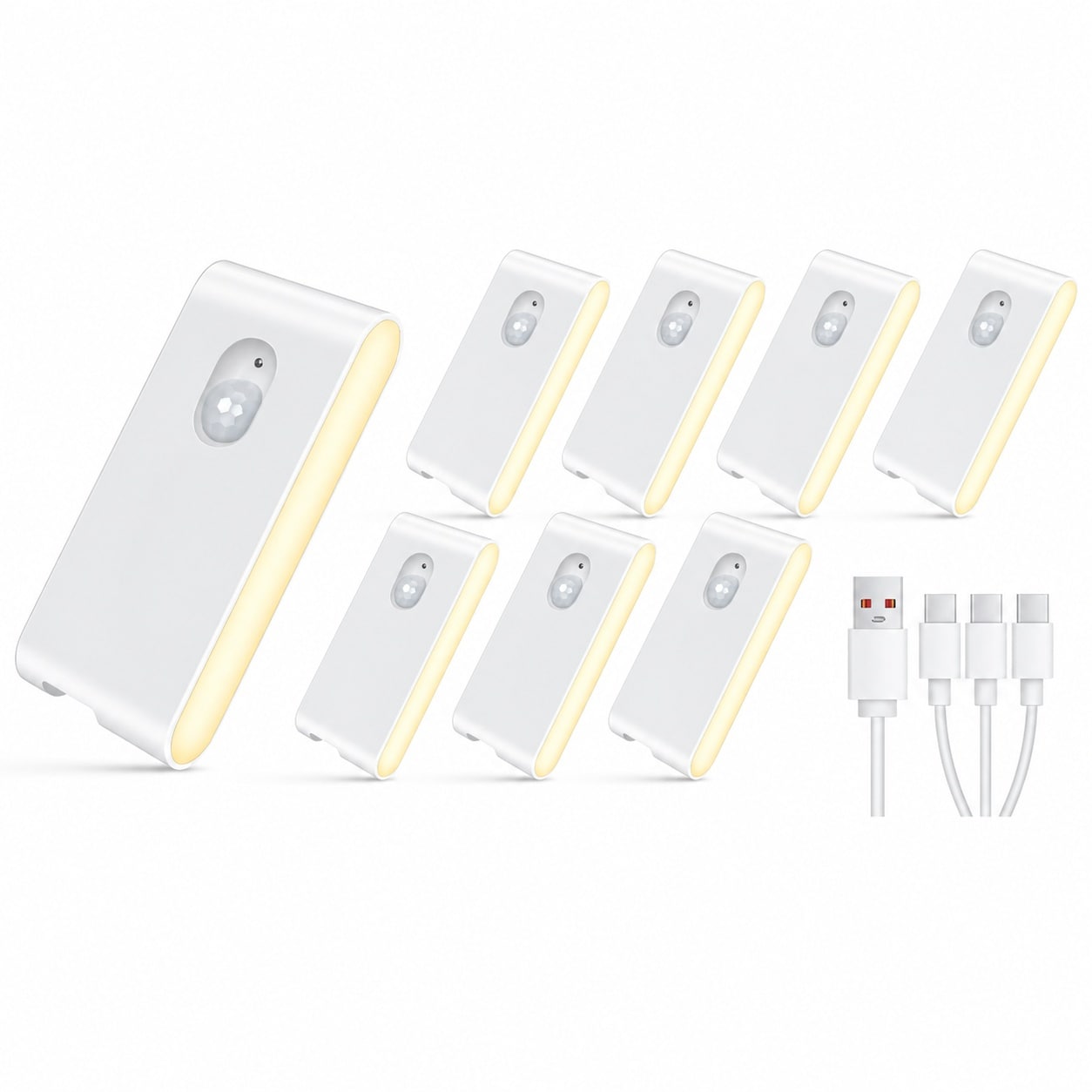 Aoibox  Warm White Motion Sensor Night Light cord-free Magnetic Indoor Stair Hallway Cabinet Kitchen Closet 8 Pack