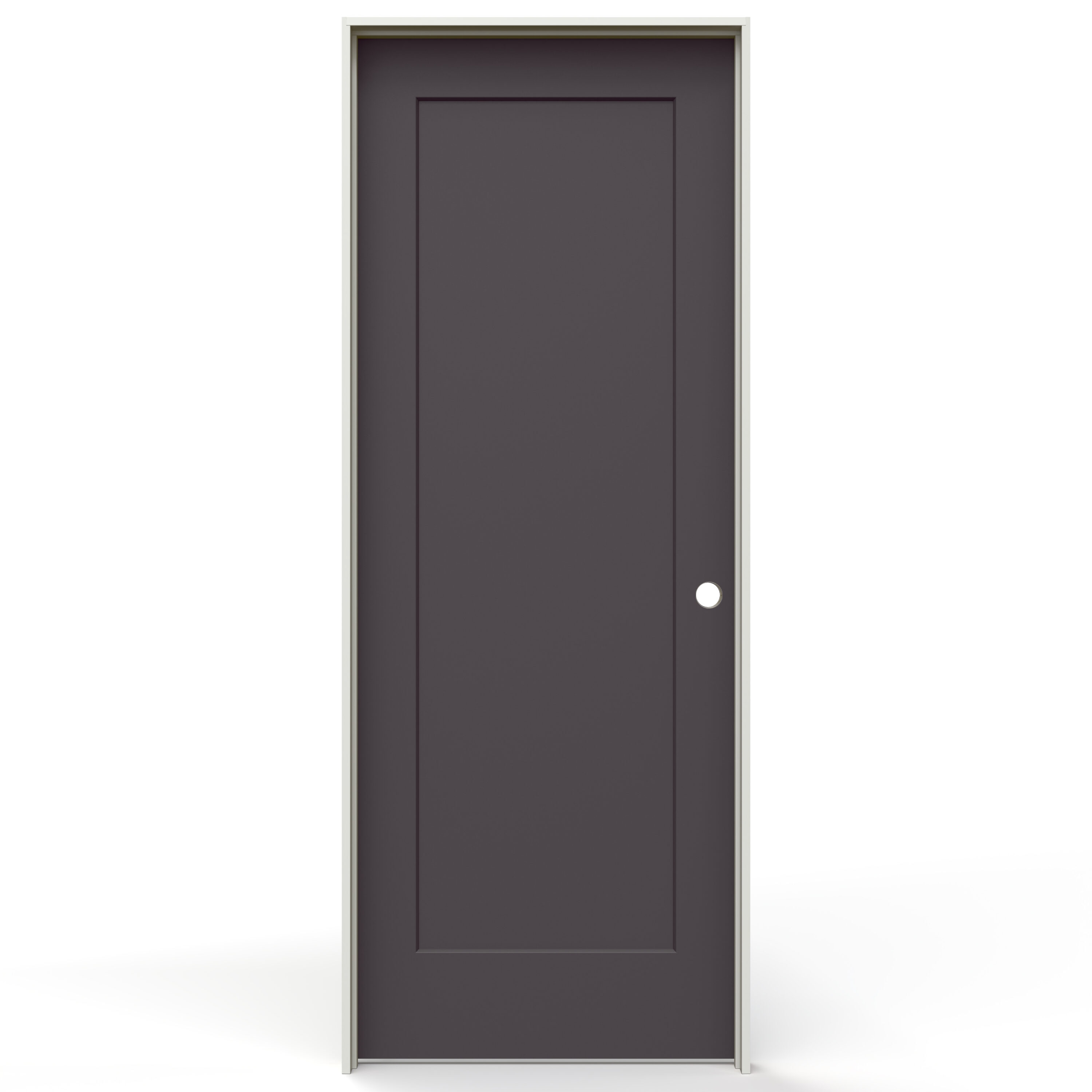 JELD-WEN LOWOLJW225300495 28-in x 80-in Fresh Fig Solid core 1-panel Left hand Smooth Prefinished Molded composite Flat Jamb Single Prehung Interior Door