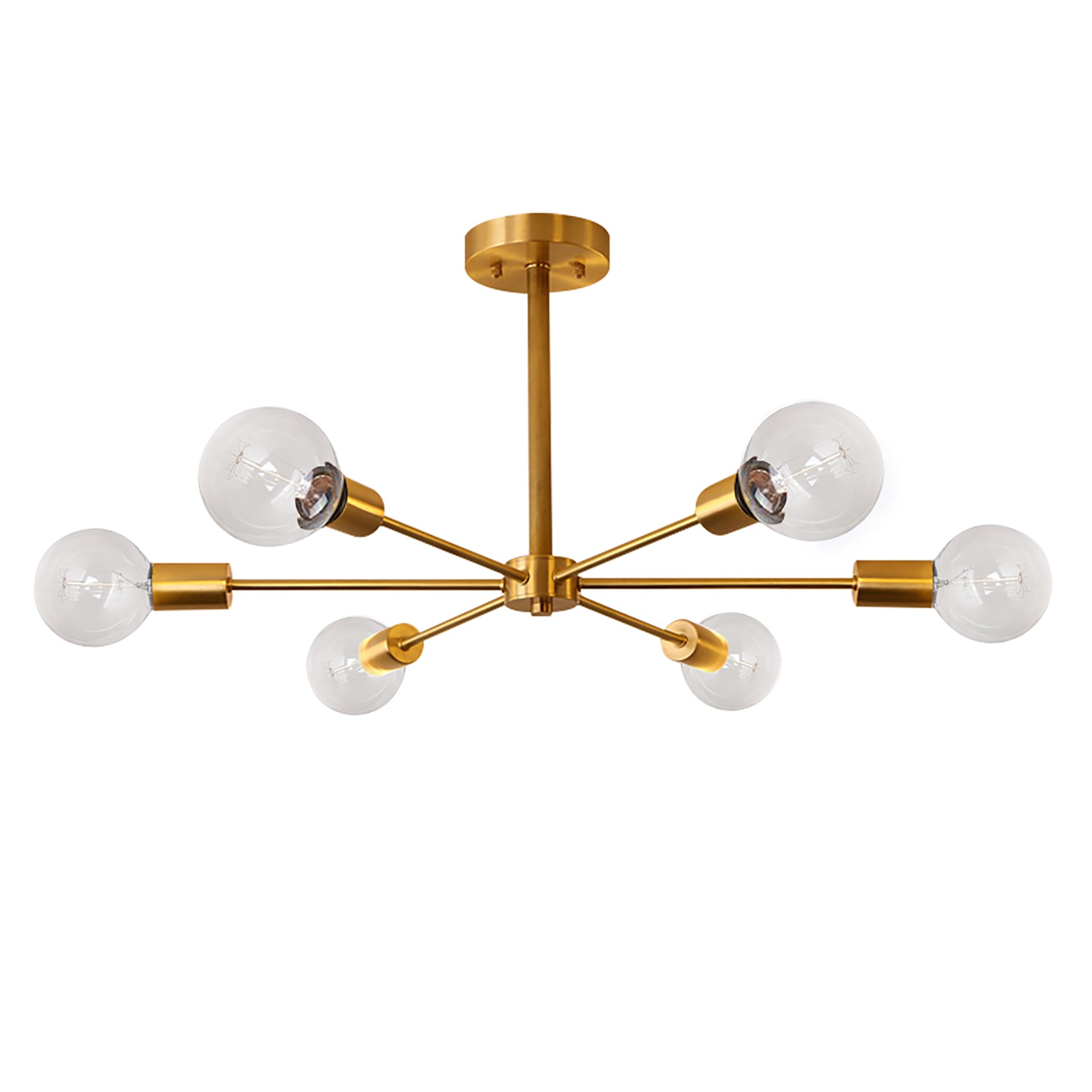 Gold 6-Light Sputnik Semi-Flush Mount Ceiling Fixture