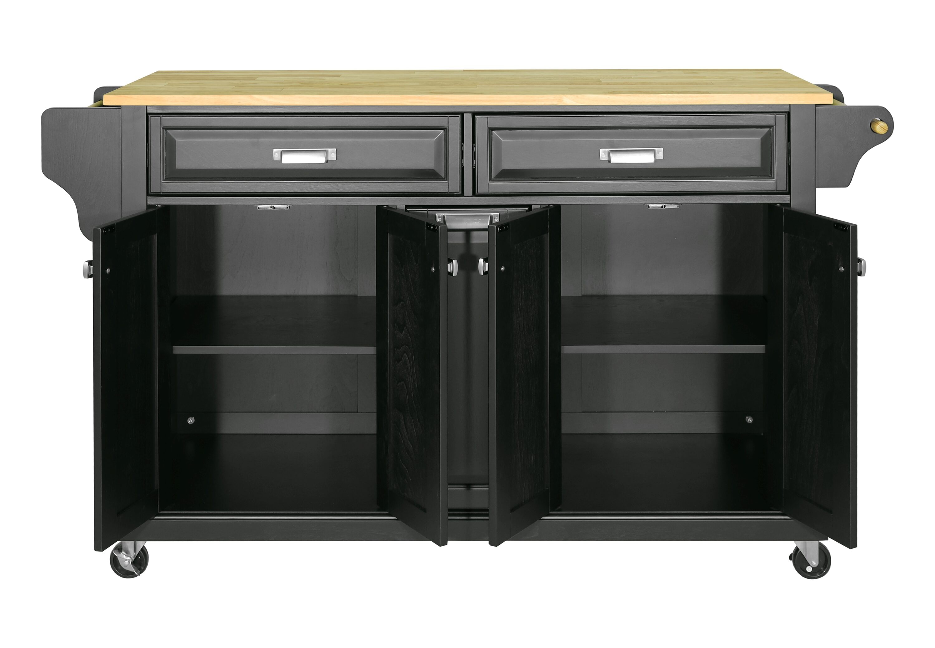 CESICIA Black Wood Base with Wood Top Rolling Kitchen Island (18-in x 51-in x 36-in)