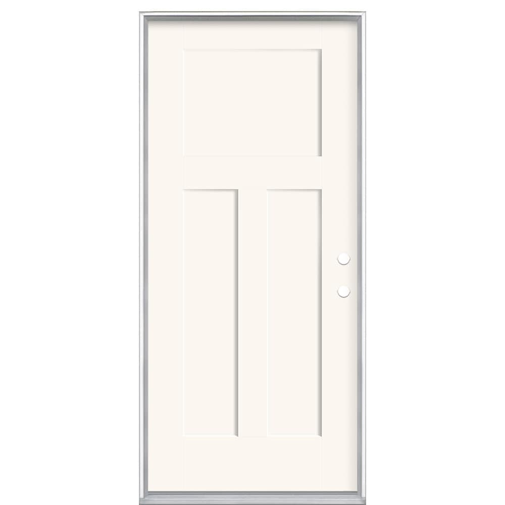Masonite 62762 Winslow 36-in x 80-in x 4-9/16-in Fiberglass No glass Left-hand inswing Modern White Painted Prehung Front Door with Brickmould Insulating core