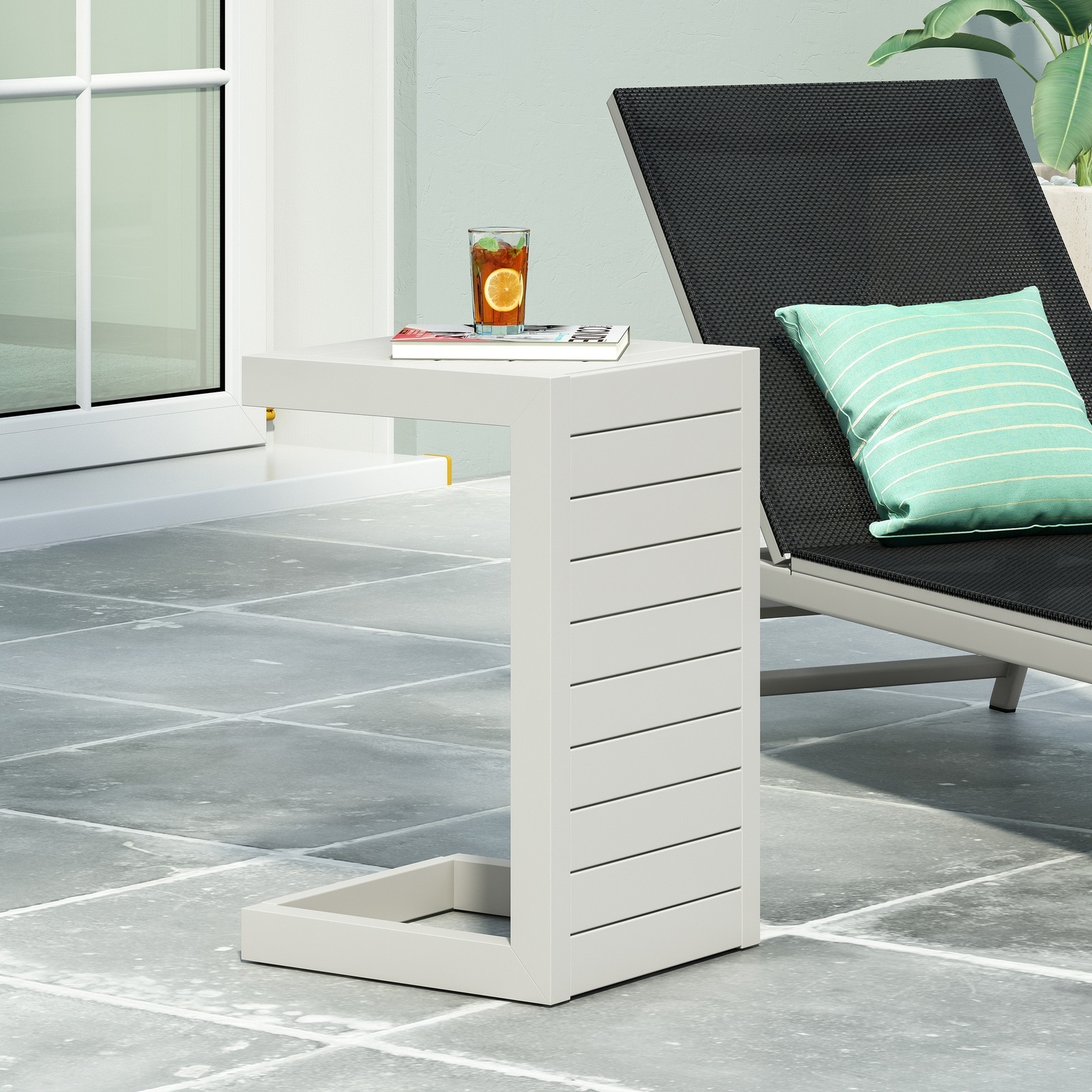 UOI - 15 inch x 15 inch x 24 inch White Aluminum C-Shaped Side Table with Space-Saving Design for...