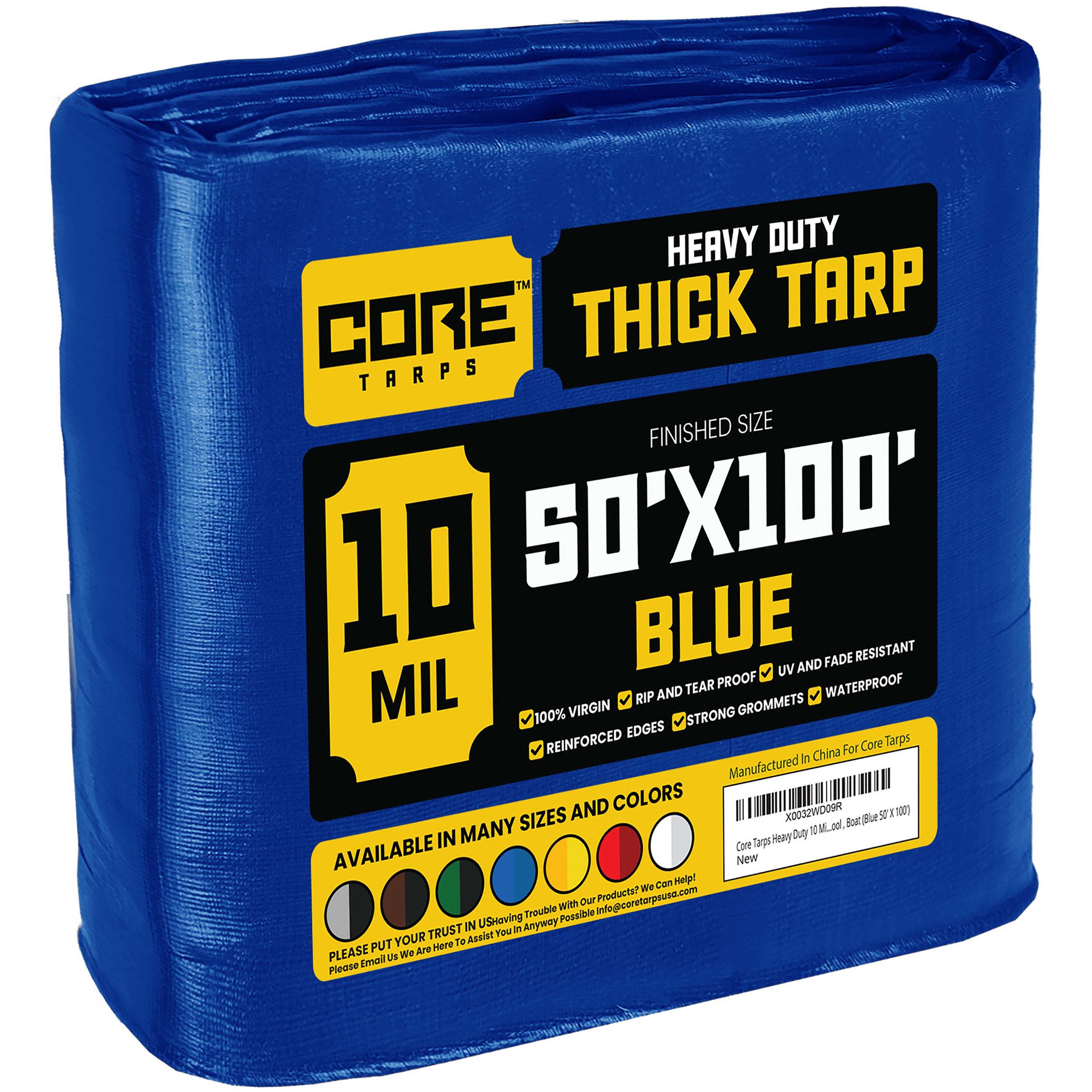 Core Tarps CT-605-50X100 50-ft x 100-ft Blue Waterproof Commercial Polyethylene 10-Mils Tarp