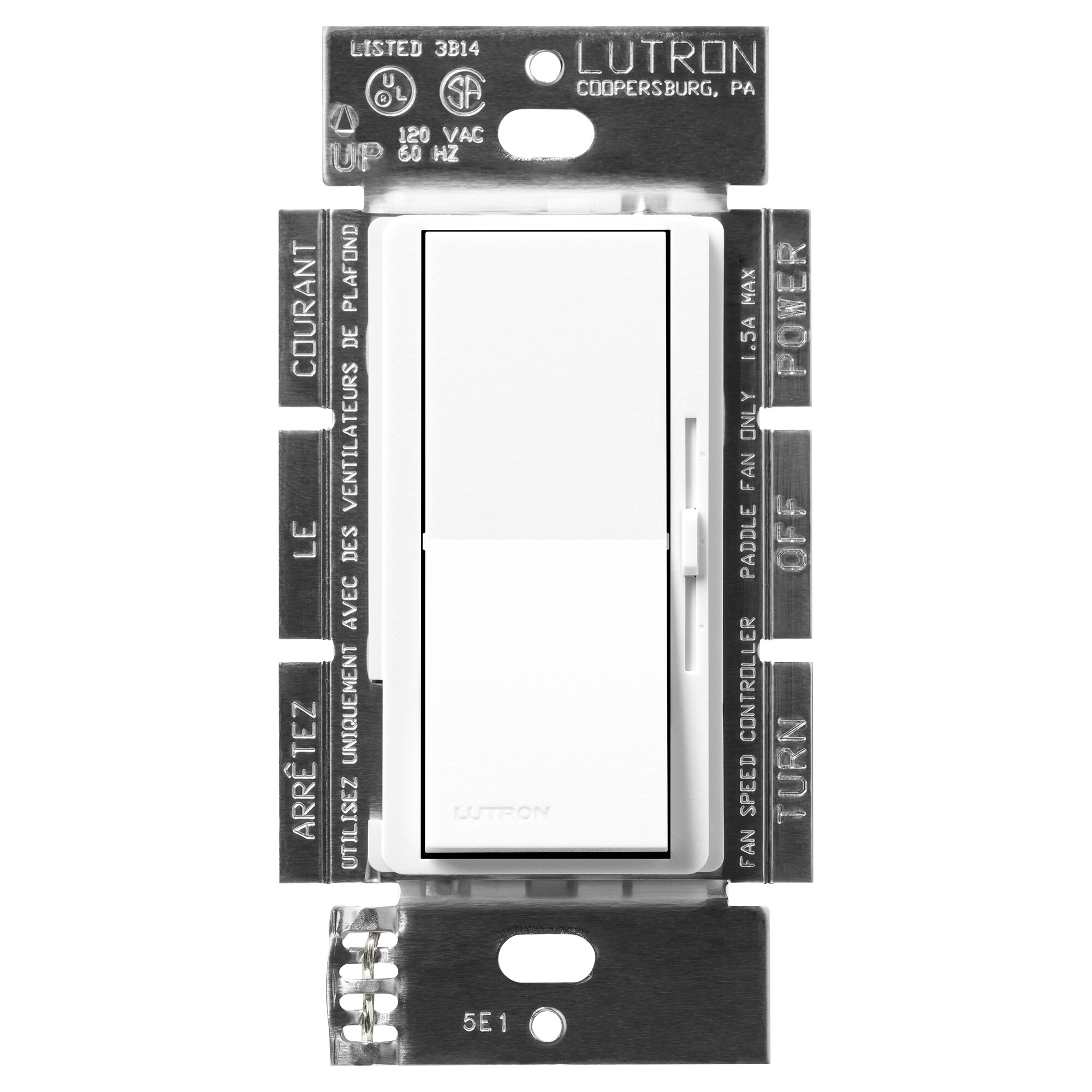 Lutron DVSCFSQ-F-BW Diva Fan Control 1.5 -Amp 3-speed Rocker Fan Control Brilliant White