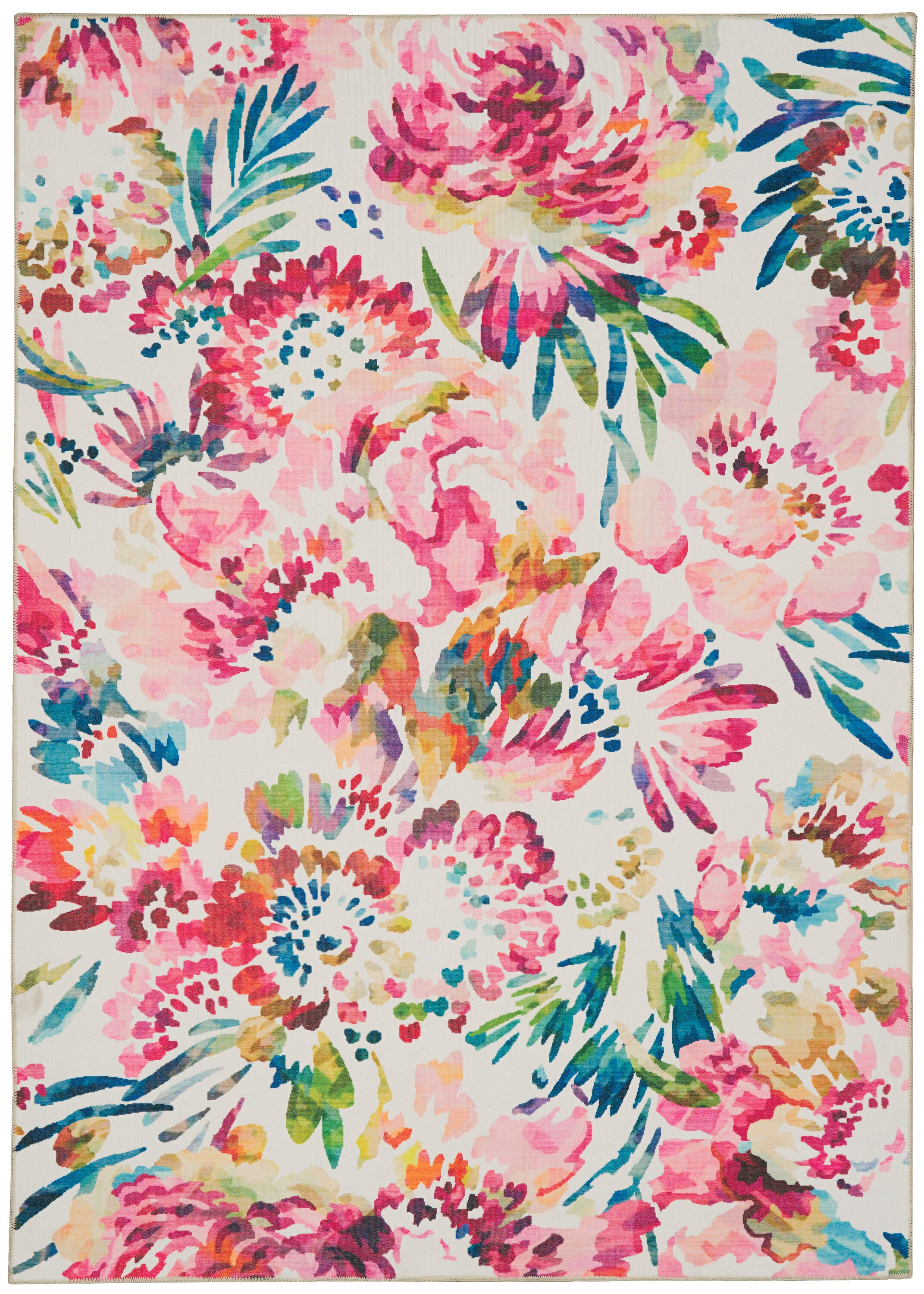 Linon RUGWR0357 5 x 7 (ft) Polyester Raspberry/Ivory Rectangular Indoor Floral/Botanical Machine washable Area rug