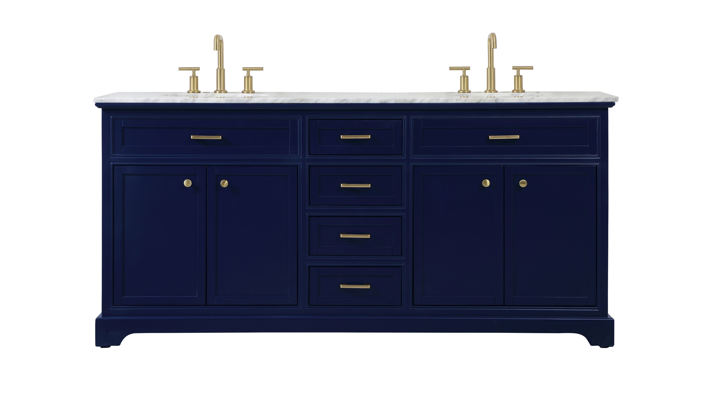 Elegant Decor HF45216DBL Home Furnishing 72-in Blue Double Sink Bathroom Vanity with Carrarawhite Marble Top