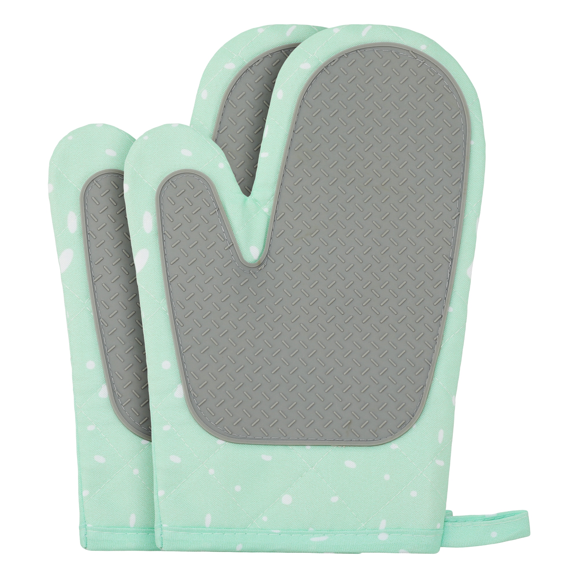 Unique Bargains Soft Oven Mitts Heat-Resistant Cooking Gloves Thick Cotton Lining Gripping for Baking Grilling 2pcs Kitchen Mitts 10.6x5.9inch Green #S25123100UX2339